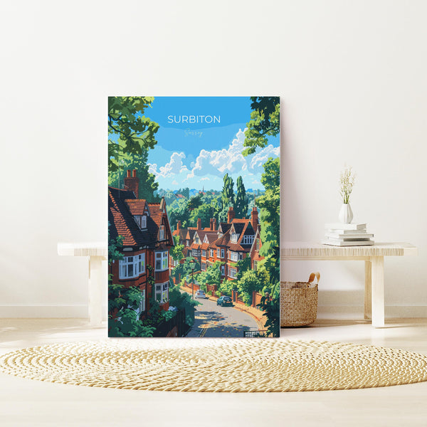 Surbiton Travel Poster, Travel Print of Surbiton, Surrey Poster, Surbiton Art Gift, London Art Lovers UK Travel Gift