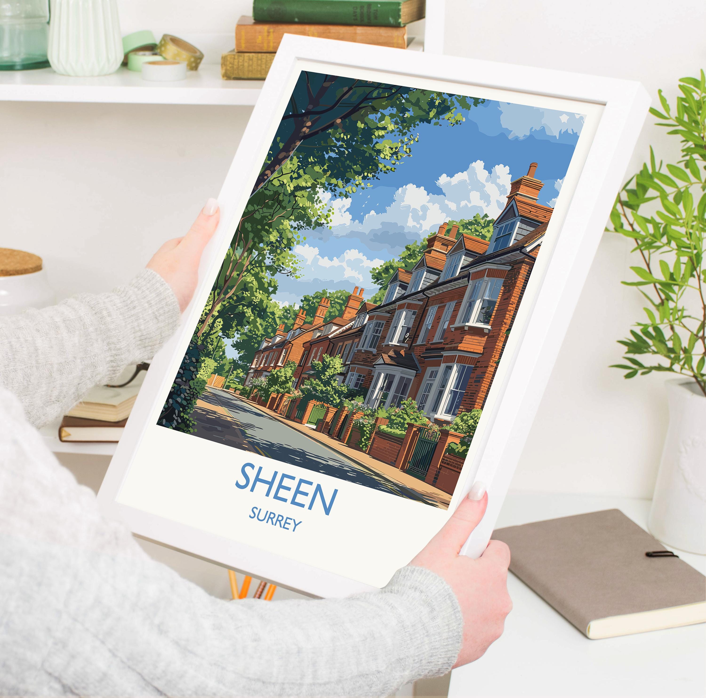 Sheen Travel Print, Travel Poster of Sheen, Surrey Poster, Sheen Art Gift, London Art Lovers UK Travel Gift NQ Media Designs