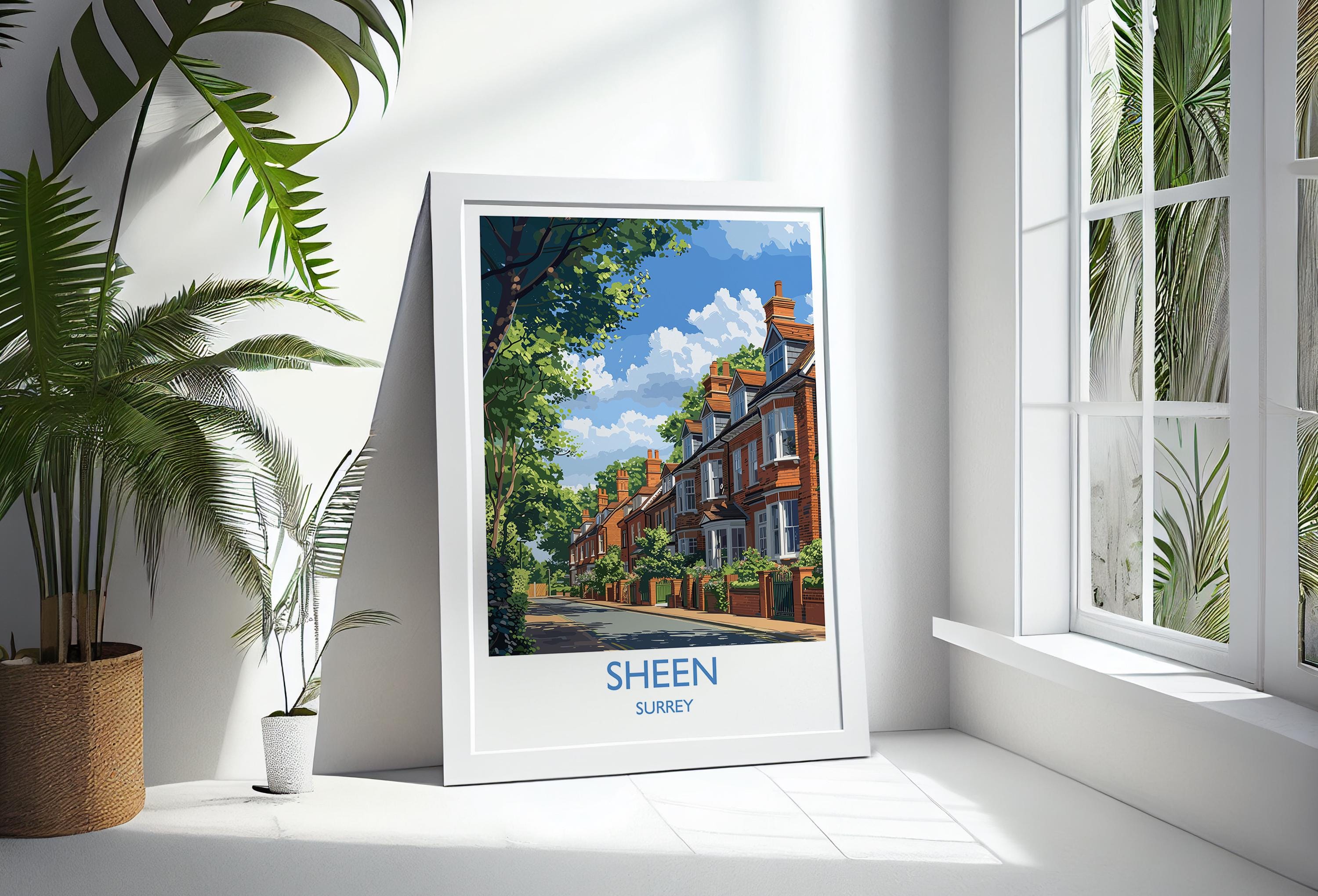Sheen Travel Print, Travel Poster of Sheen, Surrey Poster, Sheen Art Gift, London Art Lovers UK Travel Gift NQ Media Designs
