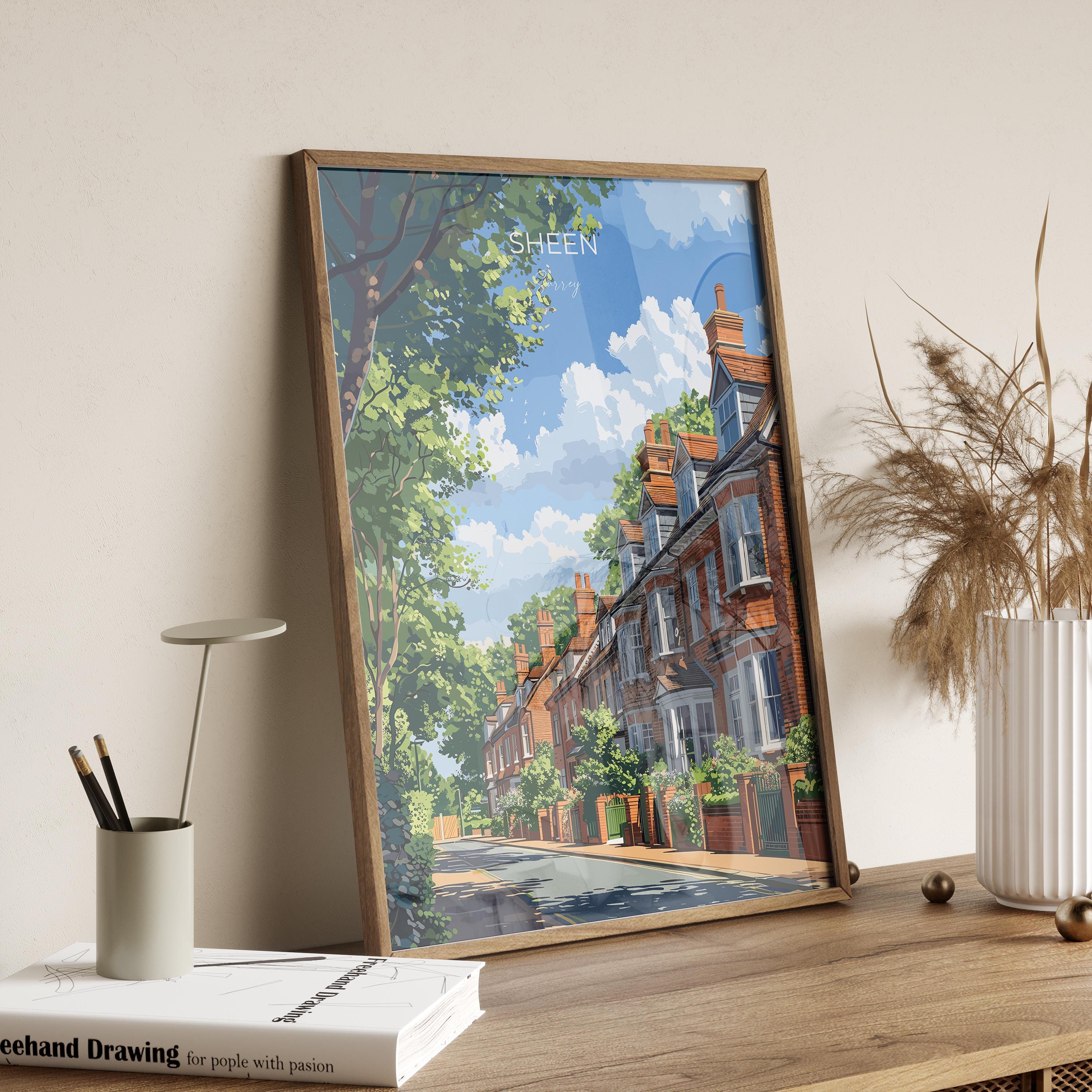 Sheen Travel Poster, Travel Print of Sheen, Surrey Poster, Sheen Art Gift, London Art Lovers UK Travel Gift NQ Media Designs