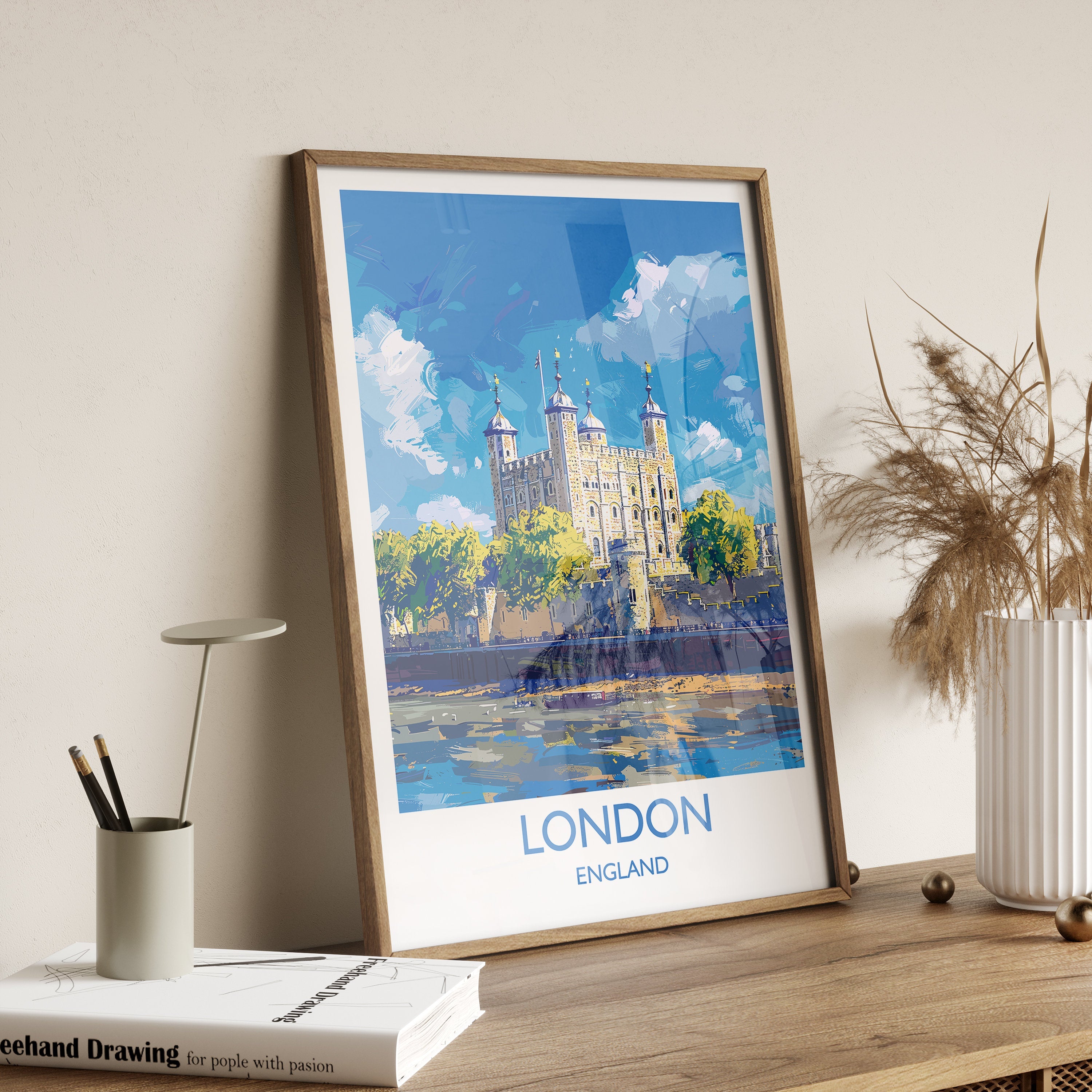 London Travel Print Wall Art, Travel Poster of London, London Art Lovers Gift, Tower of London Art Gift NQ Media Designs