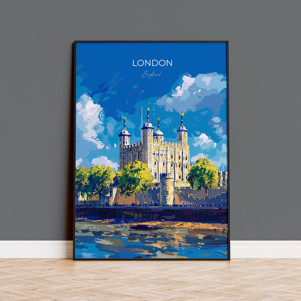London Travel Poster Wall Art, Travel Print of London, London Art Lovers Gift, Tower of London Art Gift