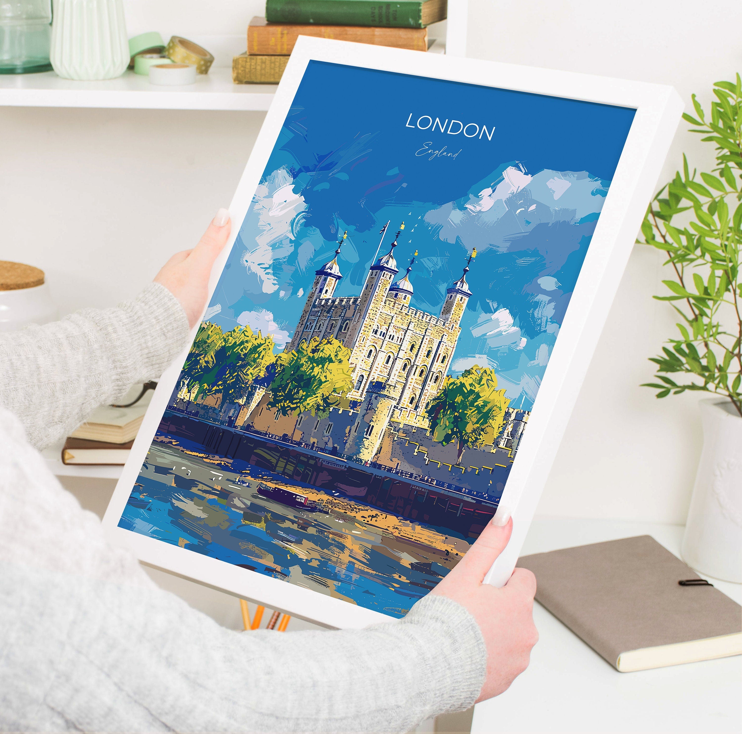 London Travel Poster Wall Art, Travel Print of London, London Art Lovers Gift, Tower of London Art Gift NQ Media Designs