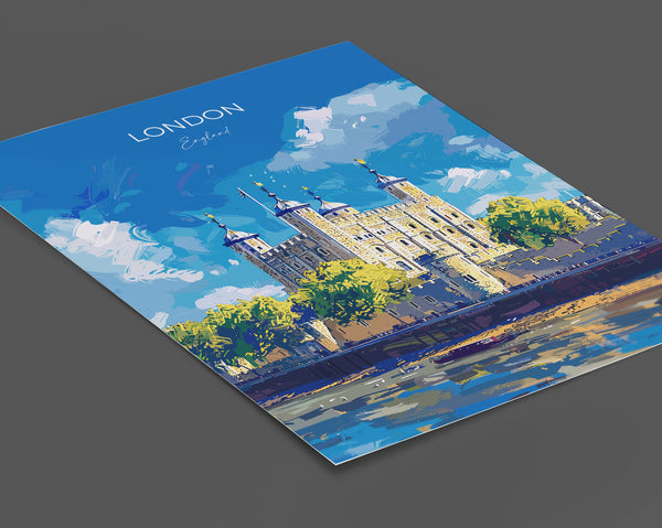London Travel Poster Wall Art, Travel Print of London, London Art Lovers Gift, Tower of London Art Gift