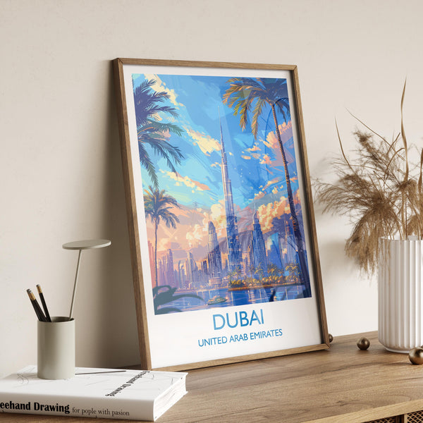 Dubai Travel Print, Travel Poster of Dubai, Dubai Art lovers Gift, UAE Wall Art Gift