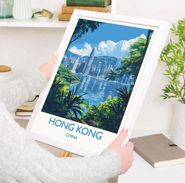 Hong Kong Travel Print, Travel Poster of Hong Kong, Hong Kong Art lovers Gift, China Wall Art Gift