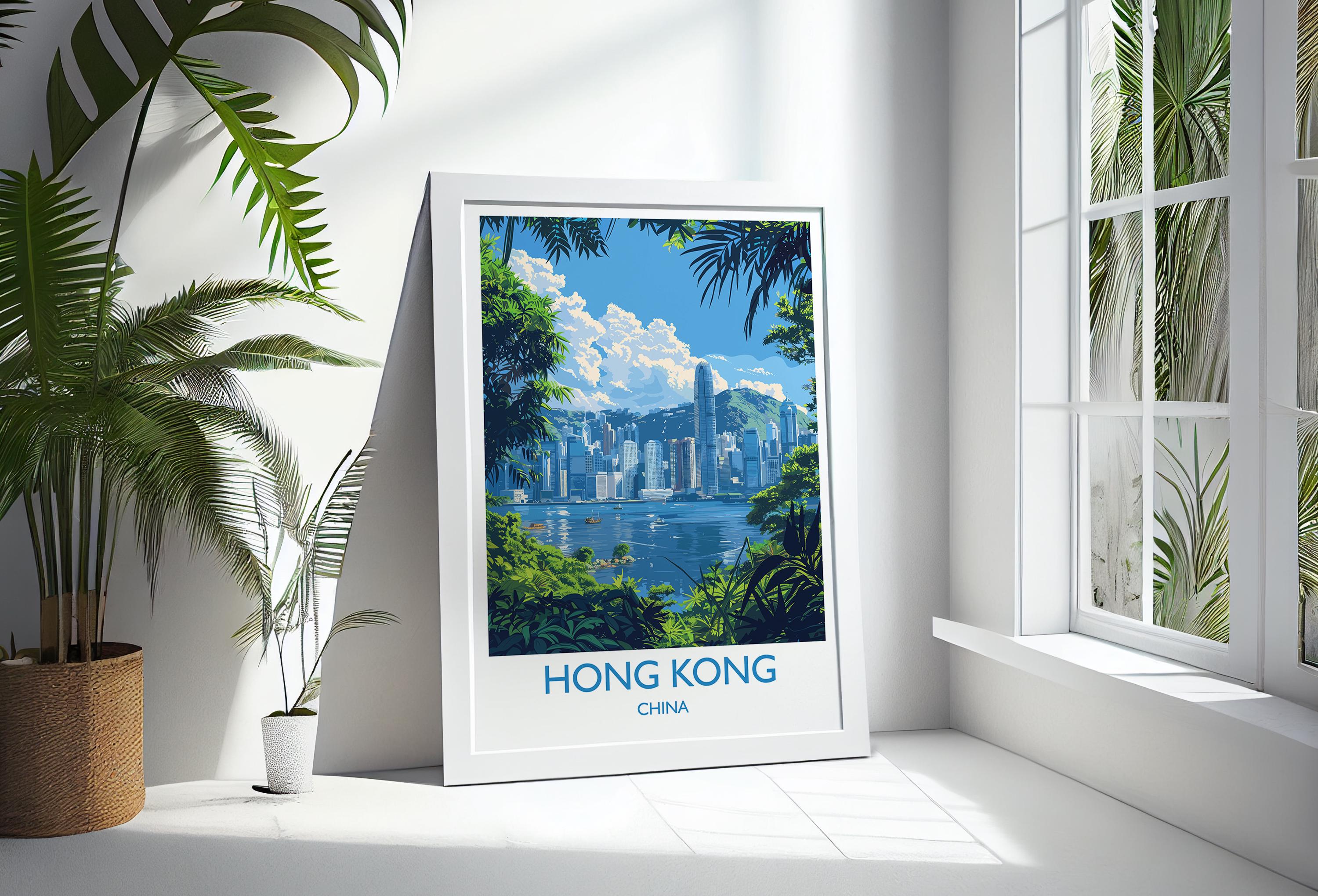 Hong Kong Travel Print, Travel Poster of Hong Kong, Hong Kong Art lovers Gift, China Wall Art Gift NQ Media Designs
