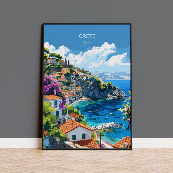 Crete Travel Poster, Travel Print of Crete, Greece Gift, Greek Islands Art Lovers Gift, Crete Gift Art, Wall Art Print