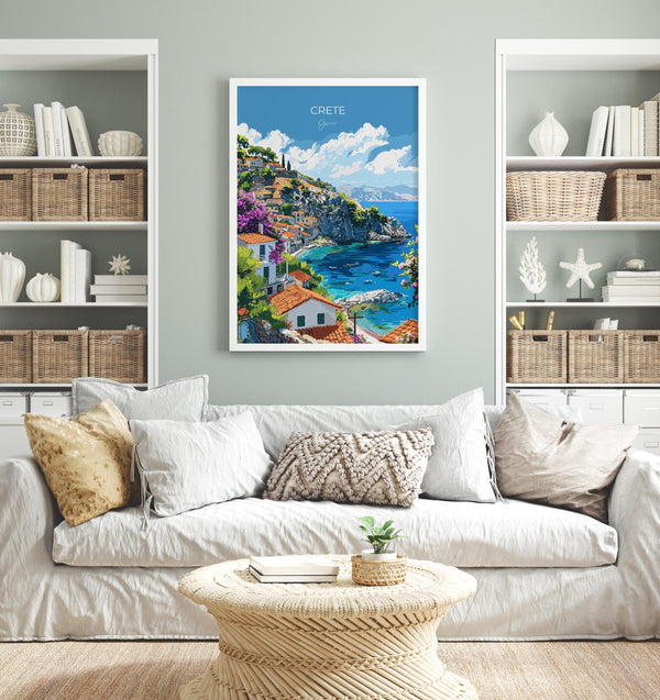 Crete Travel Poster, Travel Print of Crete, Greece Gift, Greek Islands Art Lovers Gift, Crete Gift Art, Wall Art Print