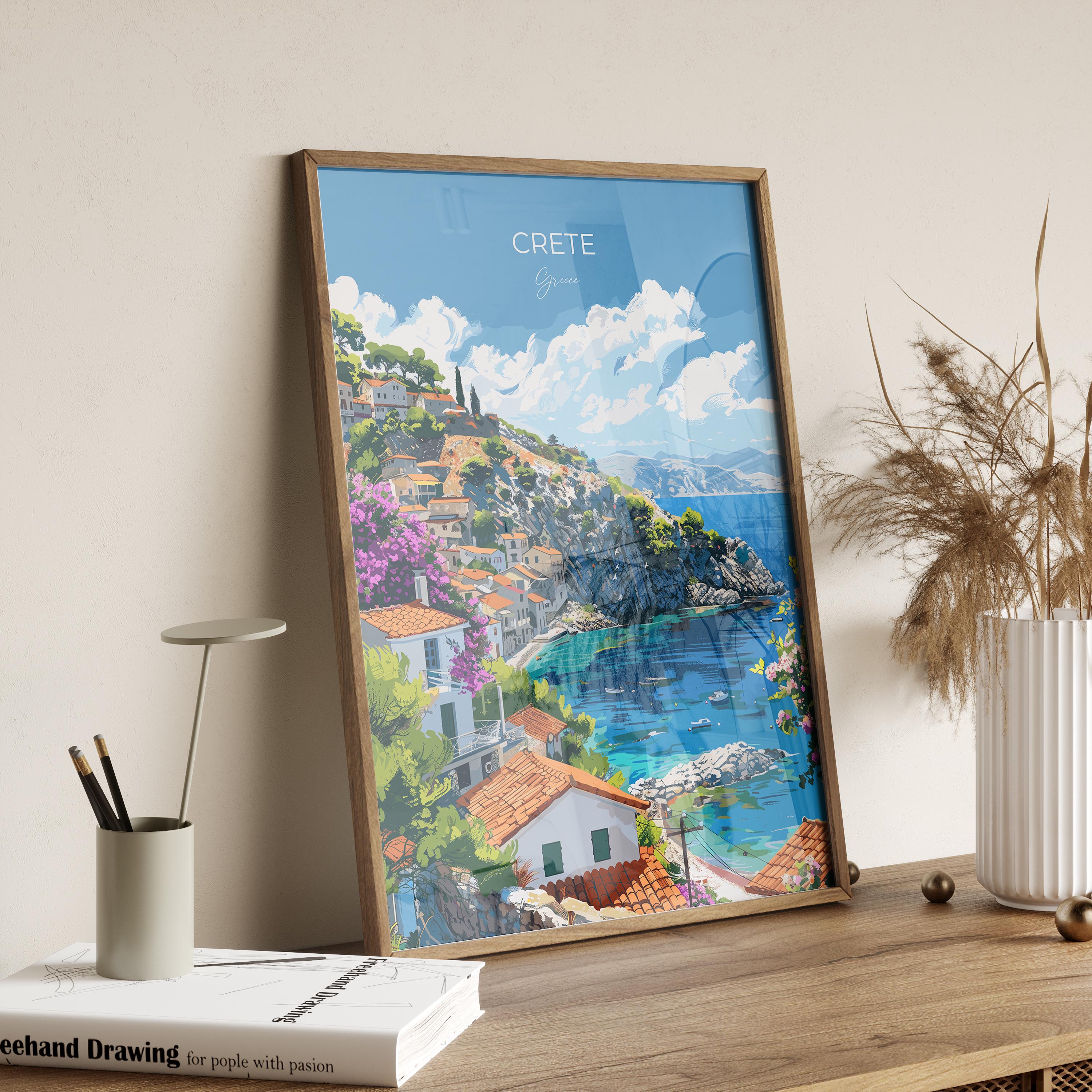 Crete Travel Poster, Travel Print of Crete, Greece Gift, Greek Islands Art Lovers Gift, Crete Gift Art, Wall Art Print NQ Media Designs
