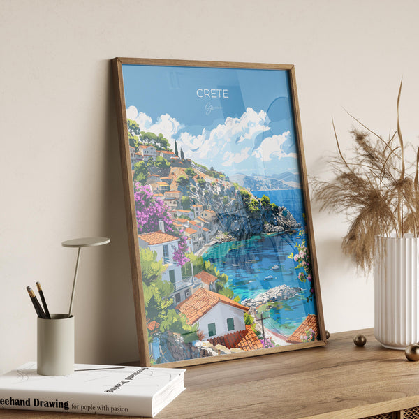 Crete Travel Poster, Travel Print of Crete, Greece Gift, Greek Islands Art Lovers Gift, Crete Gift Art, Wall Art Print