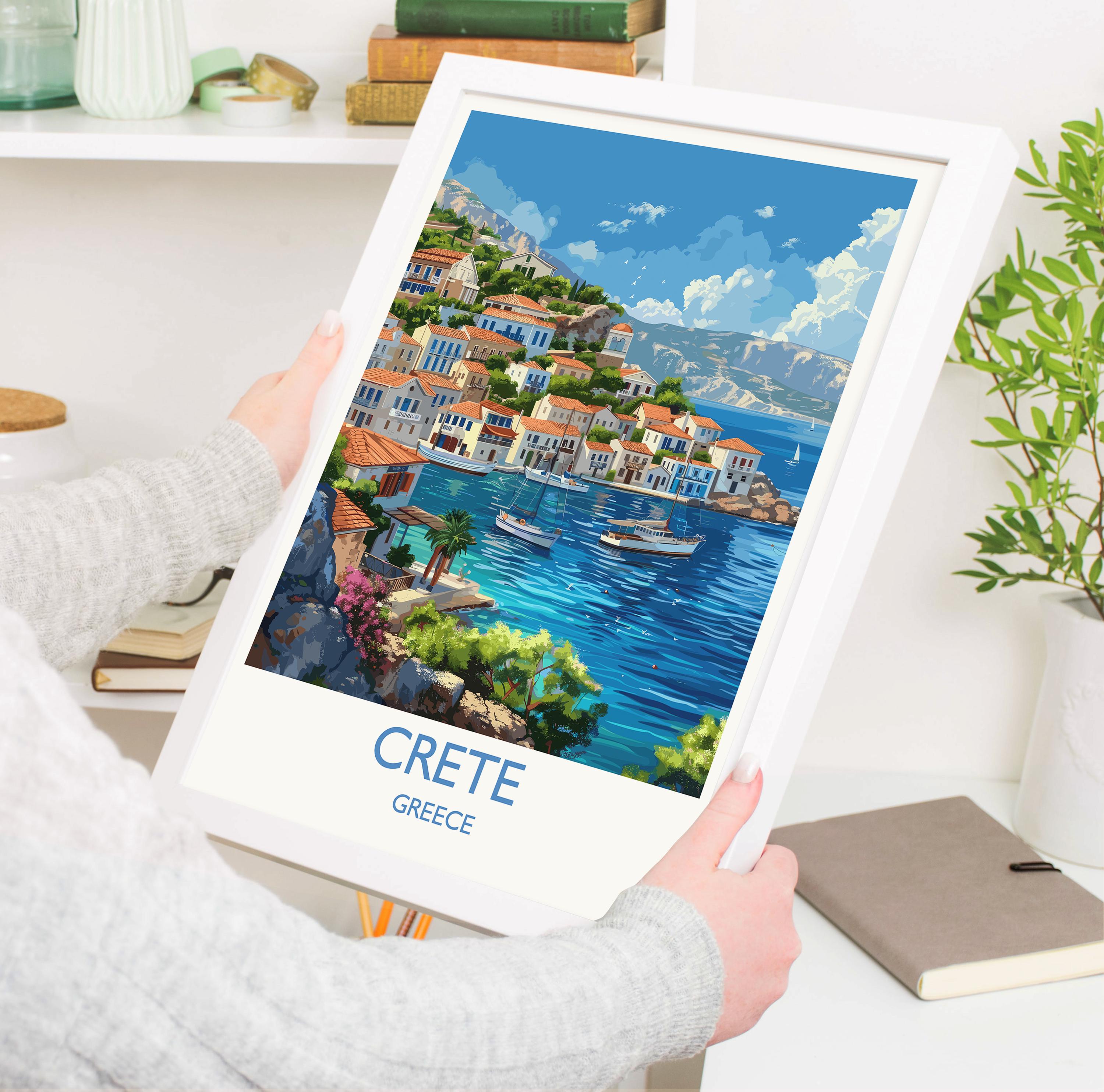 Crete Travel Print, Travel Poster of Crete, Greece Gift, Greek Islands Art Lovers Gift, Crete Gift Art, Wall Art Print NQ Media Designs