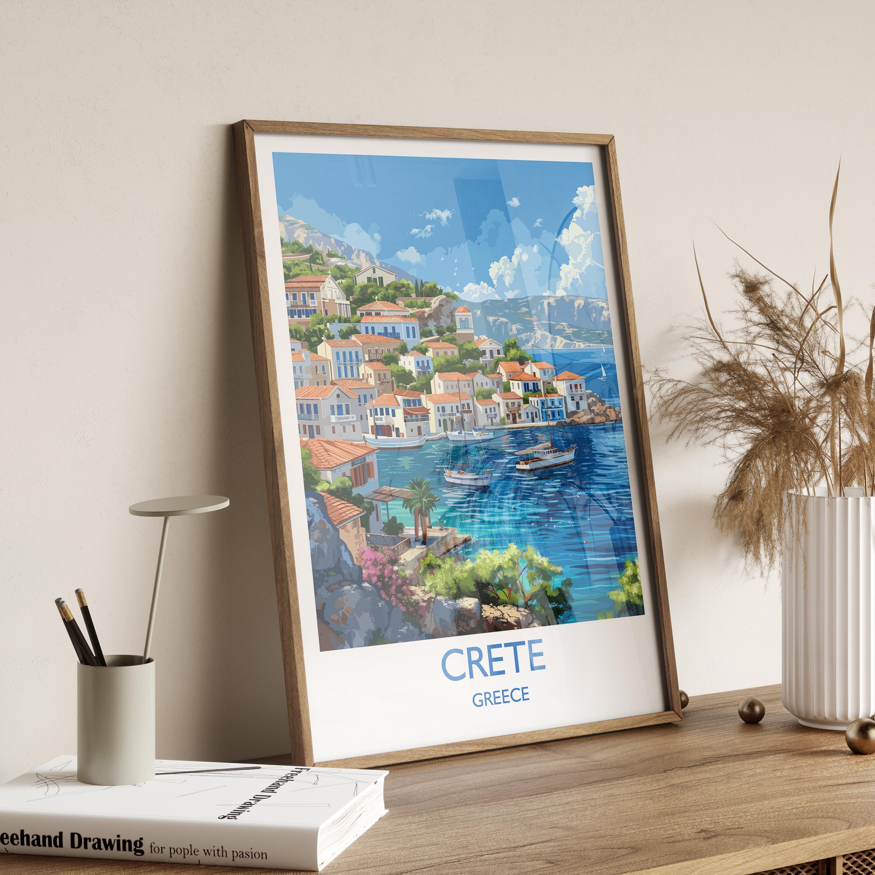 Crete Travel Print, Travel Poster of Crete, Greece Gift, Greek Islands Art Lovers Gift, Crete Gift Art, Wall Art Print NQ Media Designs