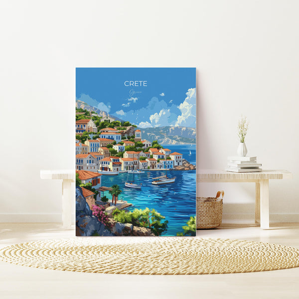 Crete Travel Poster, Travel Print of Crete, Greece Gift, Greek Islands Art Lovers Gift, Crete Gift Art, Wall Art Print