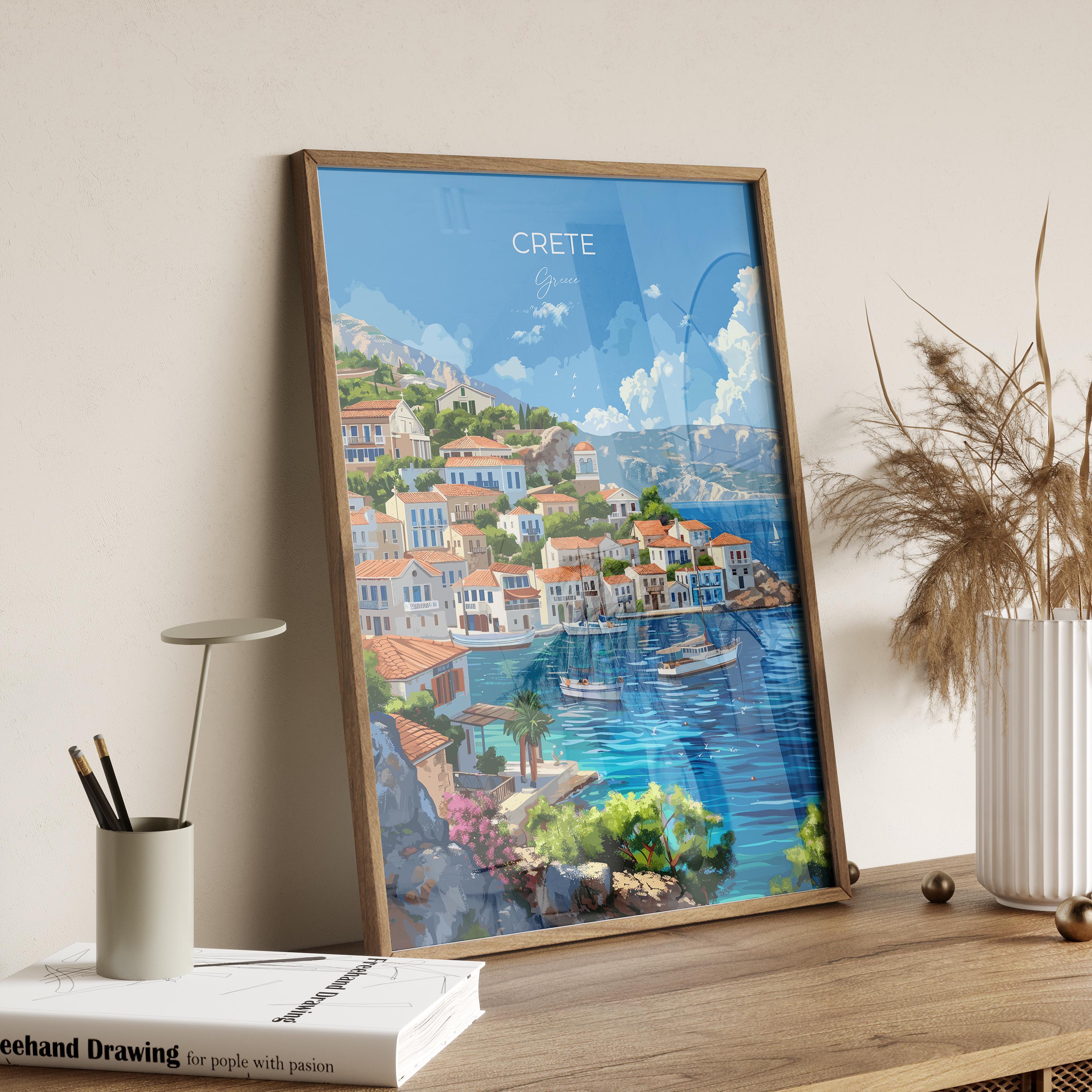 Crete Travel Poster, Travel Print of Crete, Greece Gift, Greek Islands Art Lovers Gift, Crete Gift Art, Wall Art Print NQ Media Designs
