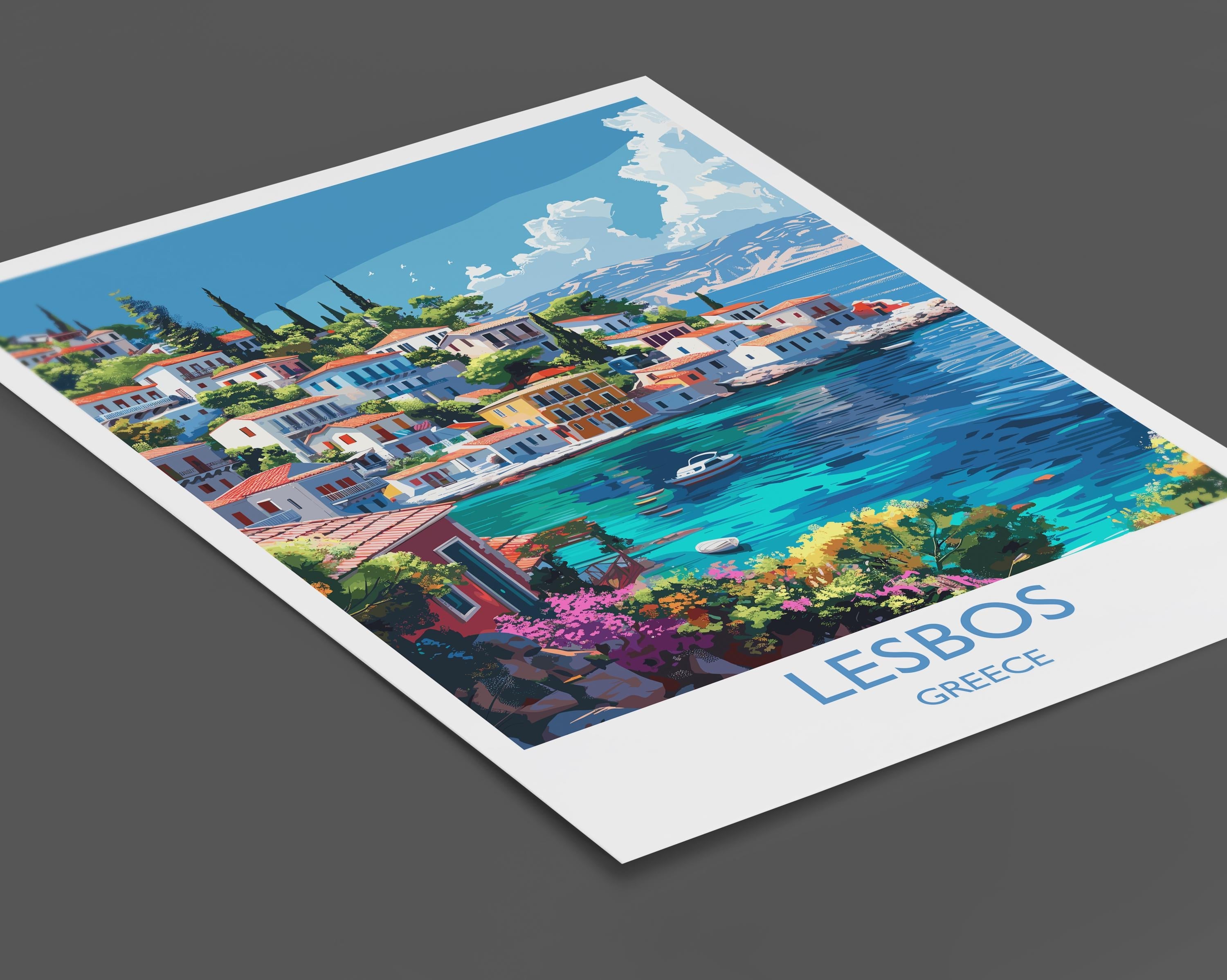 Lesbos Travel Print, Travel Poster of Lesbos, Greece Gift, Greek Islands Art Lovers Gift, Lesbos Gift Art, Wall Art Print NQ Media Designs