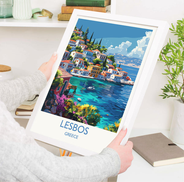 Lesbos Travel Print, Travel Poster of Lesbos, Greece Gift, Greek Islands Art Lovers Gift, Lesbos Gift Art, Wall Art Print