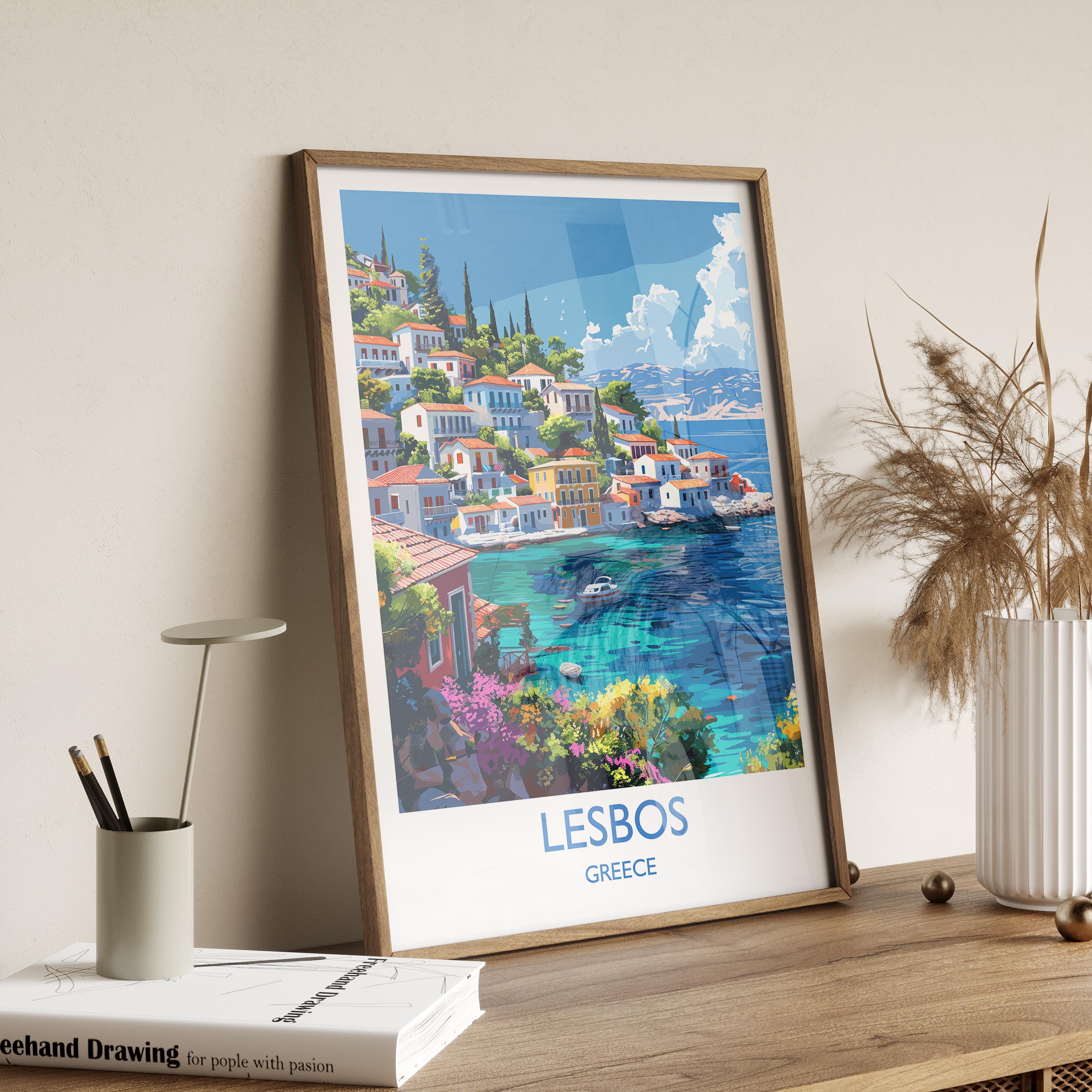Lesbos Travel Print, Travel Poster of Lesbos, Greece Gift, Greek Islands Art Lovers Gift, Lesbos Gift Art, Wall Art Print NQ Media Designs