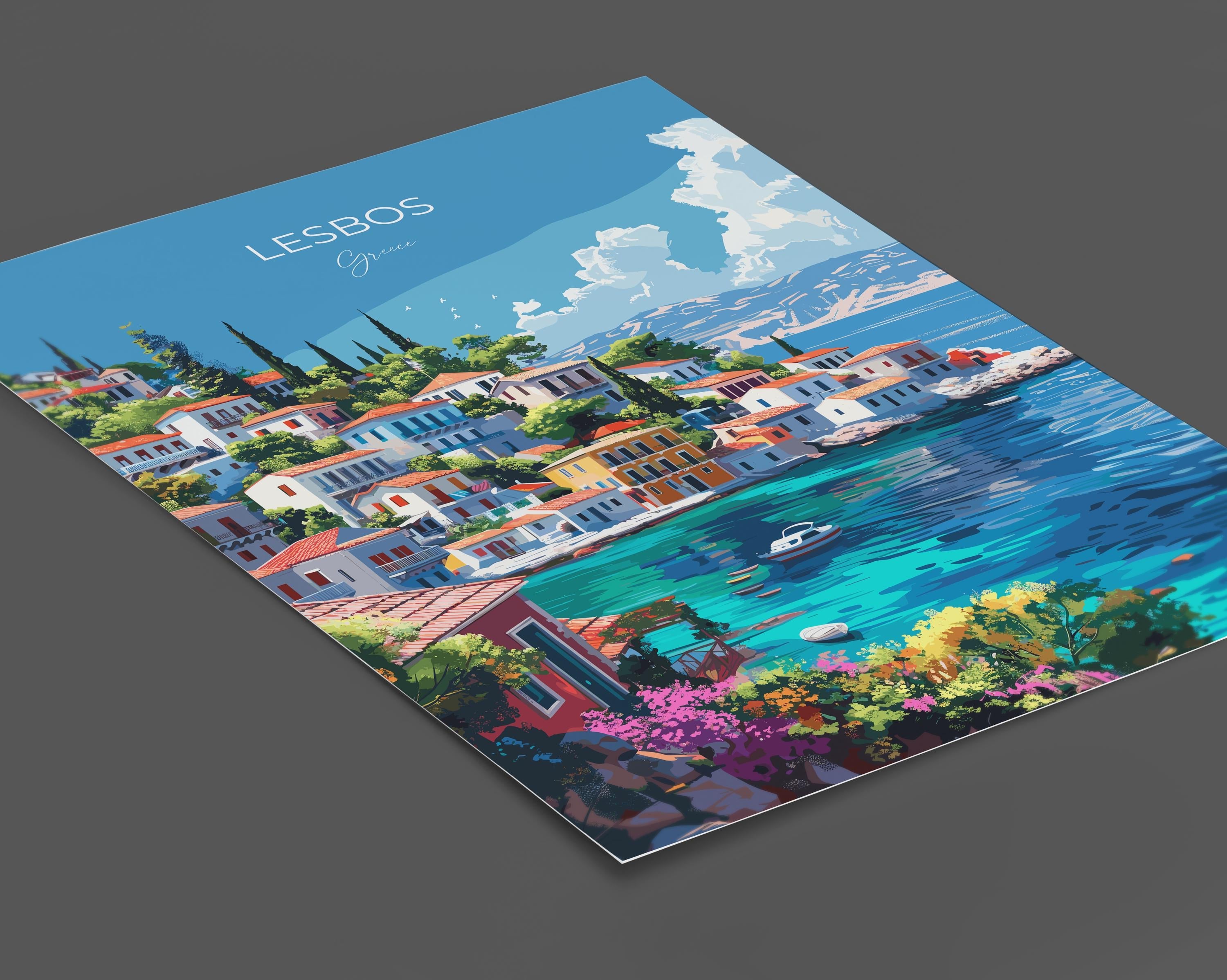 Lesbos Travel Poster, Travel Print of Lesbos, Greece Gift, Greek Islands Art Lovers Gift, Lesbos Gift Art, Wall Art Print NQ Media Designs