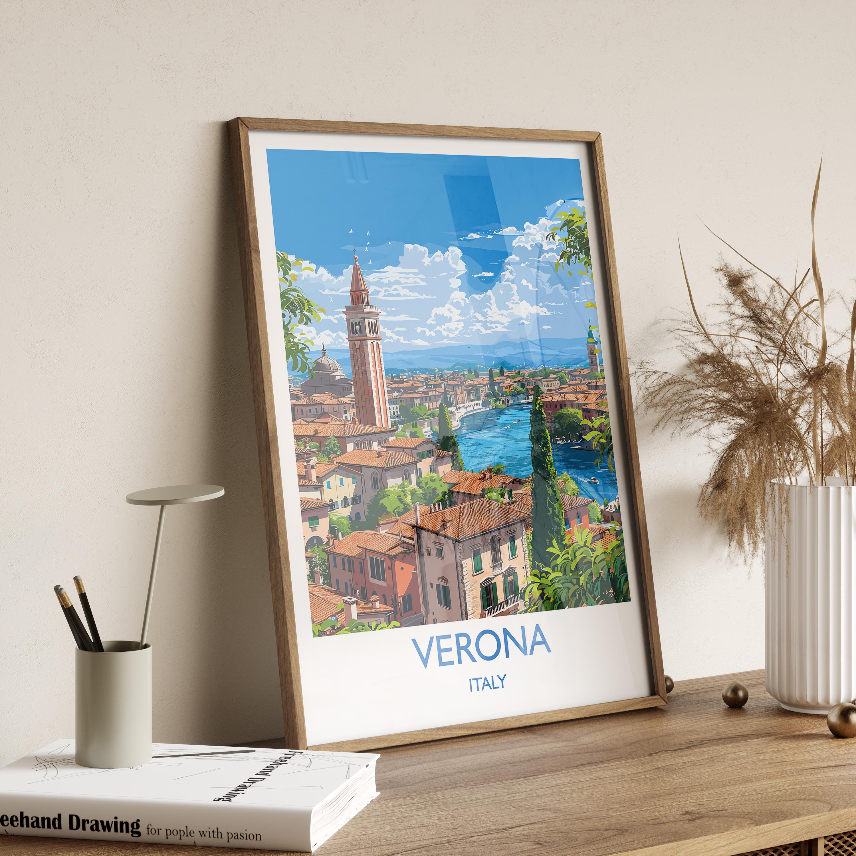 Verona Travel Poster Wall Art, Travel Print of Verona, Verona Art Lovers Gift, Italy, Italian Art Gift NQ Media Designs