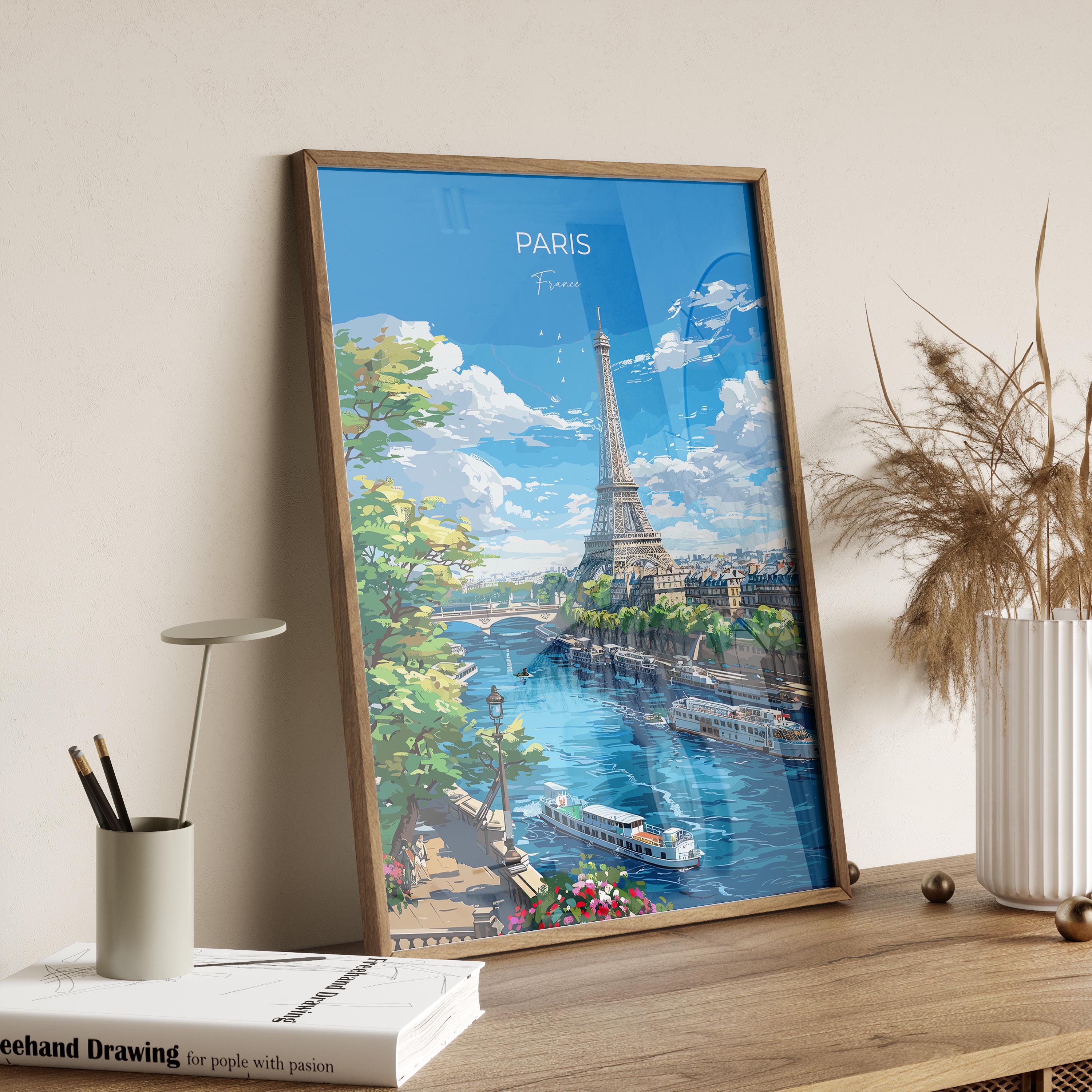 Paris Travel Print, Travel Poster of Paris, France, Paris Art Lovers Gift, Eiffel Tower France Wall Art NQ Media Designs