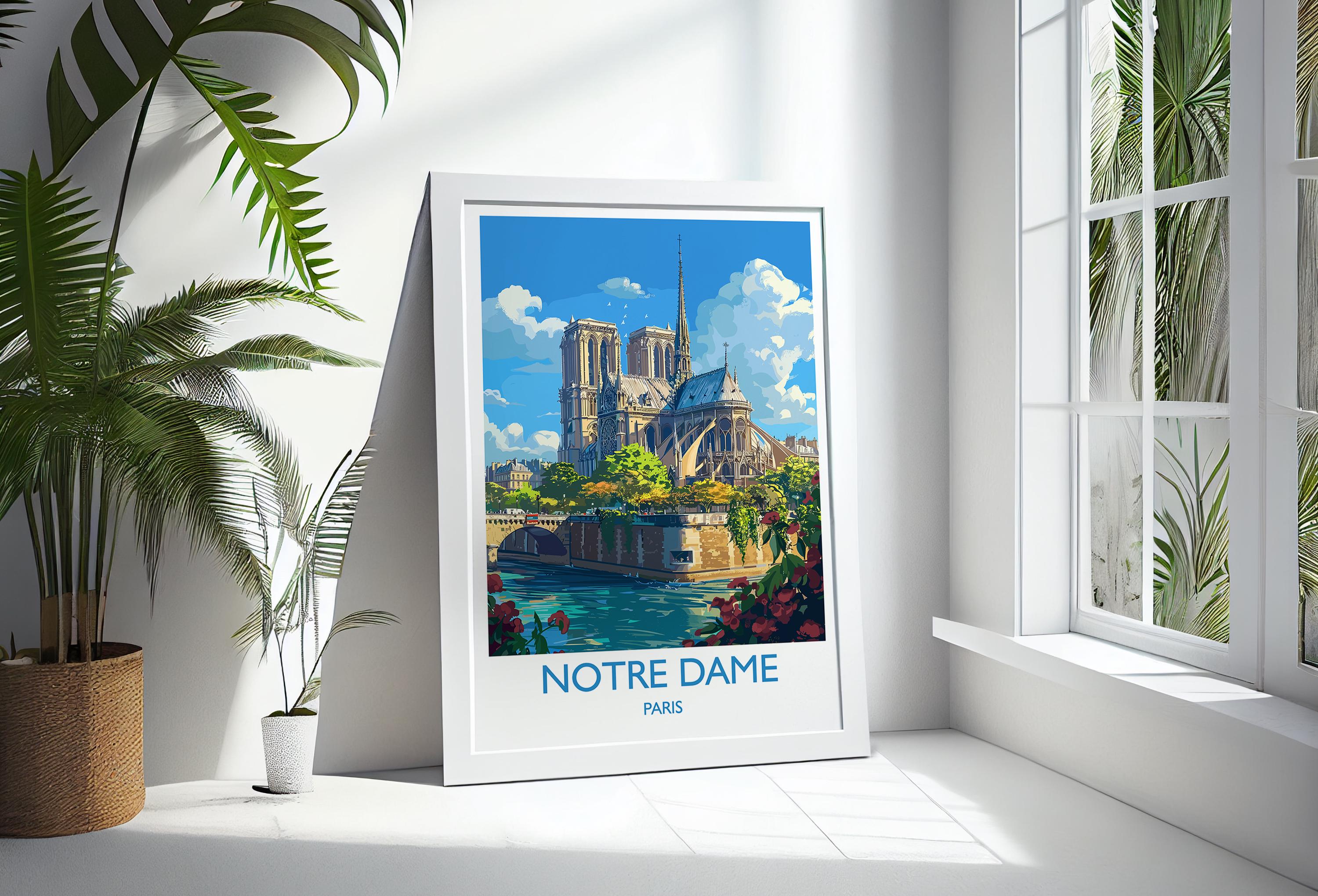 Notre Dame Paris Travel Poster, Travel Print of Notre Dame Paris, France, Paris Art Lovers Gift, Notre Dame France Wall Art NQ Media Designs