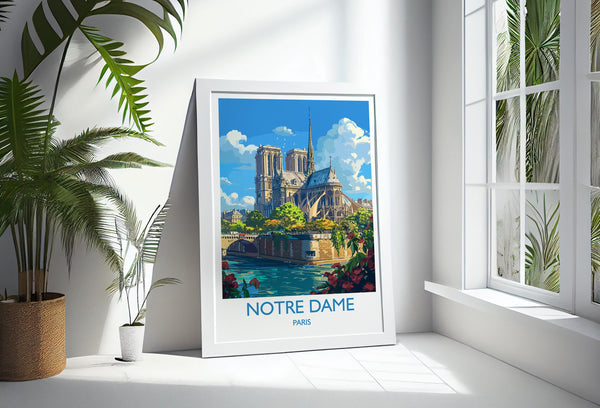 Notre Dame Paris Travel Poster, Travel Print of Notre Dame Paris, France, Paris Art Lovers Gift, Notre Dame France Wall Art