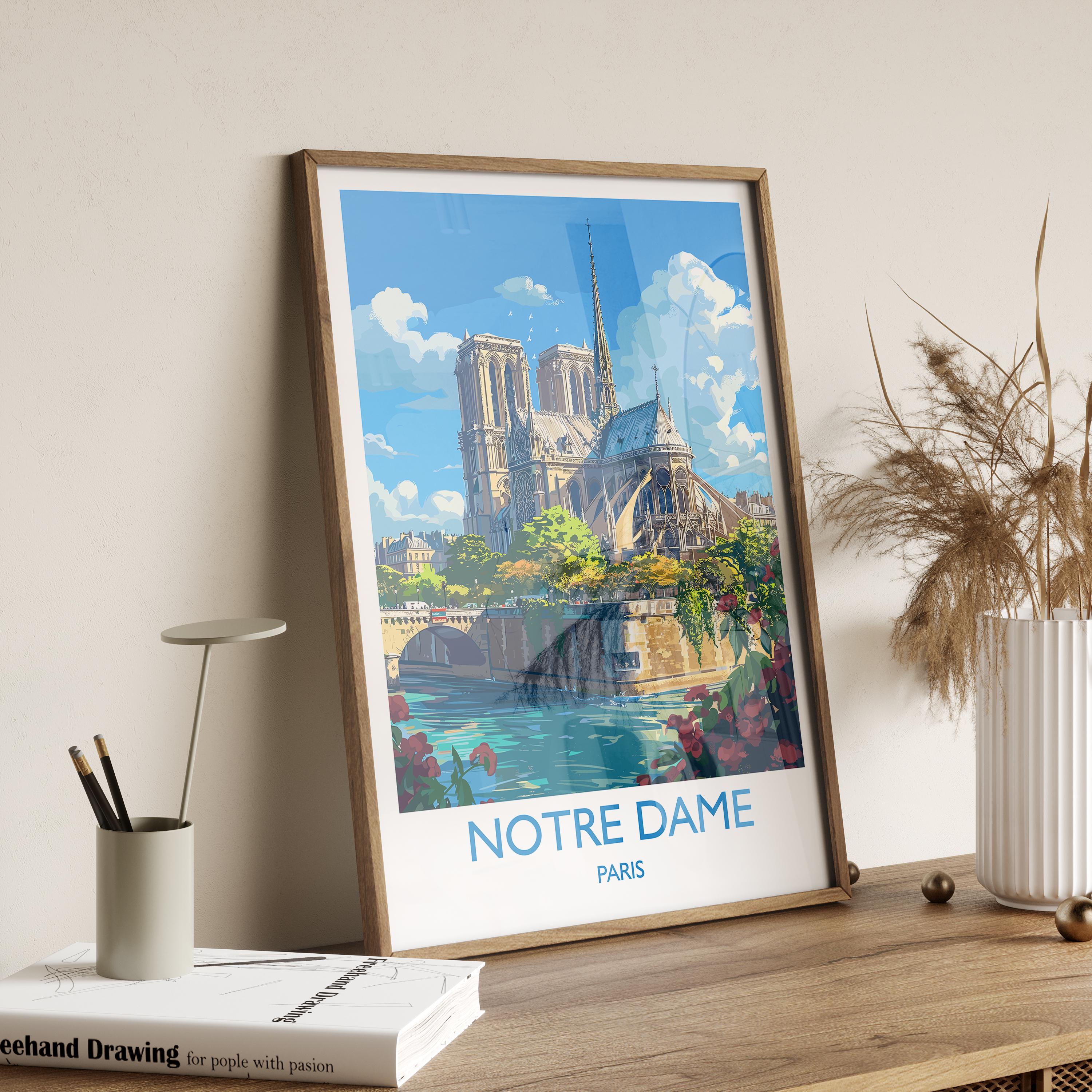 Notre Dame Paris Travel Poster, Travel Print of Notre Dame Paris, France, Paris Art Lovers Gift, Notre Dame France Wall Art NQ Media Designs