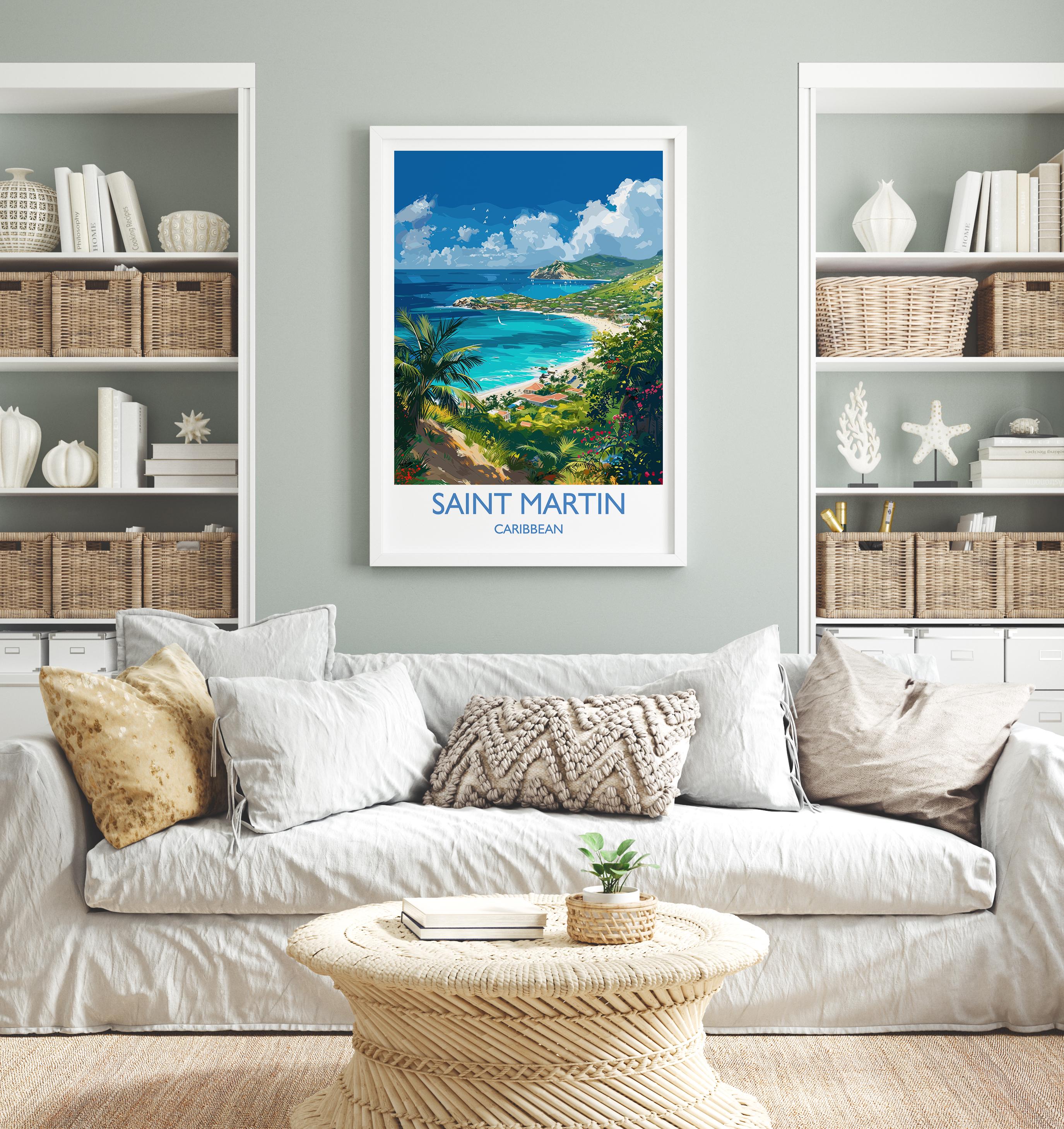 Saint Martin Travel Print, Travel Poster of Saint Martin, Caribbean, Saint Martin Art Lovers Gift, Caribbean Gift, Wall Art Print NQ Media Designs