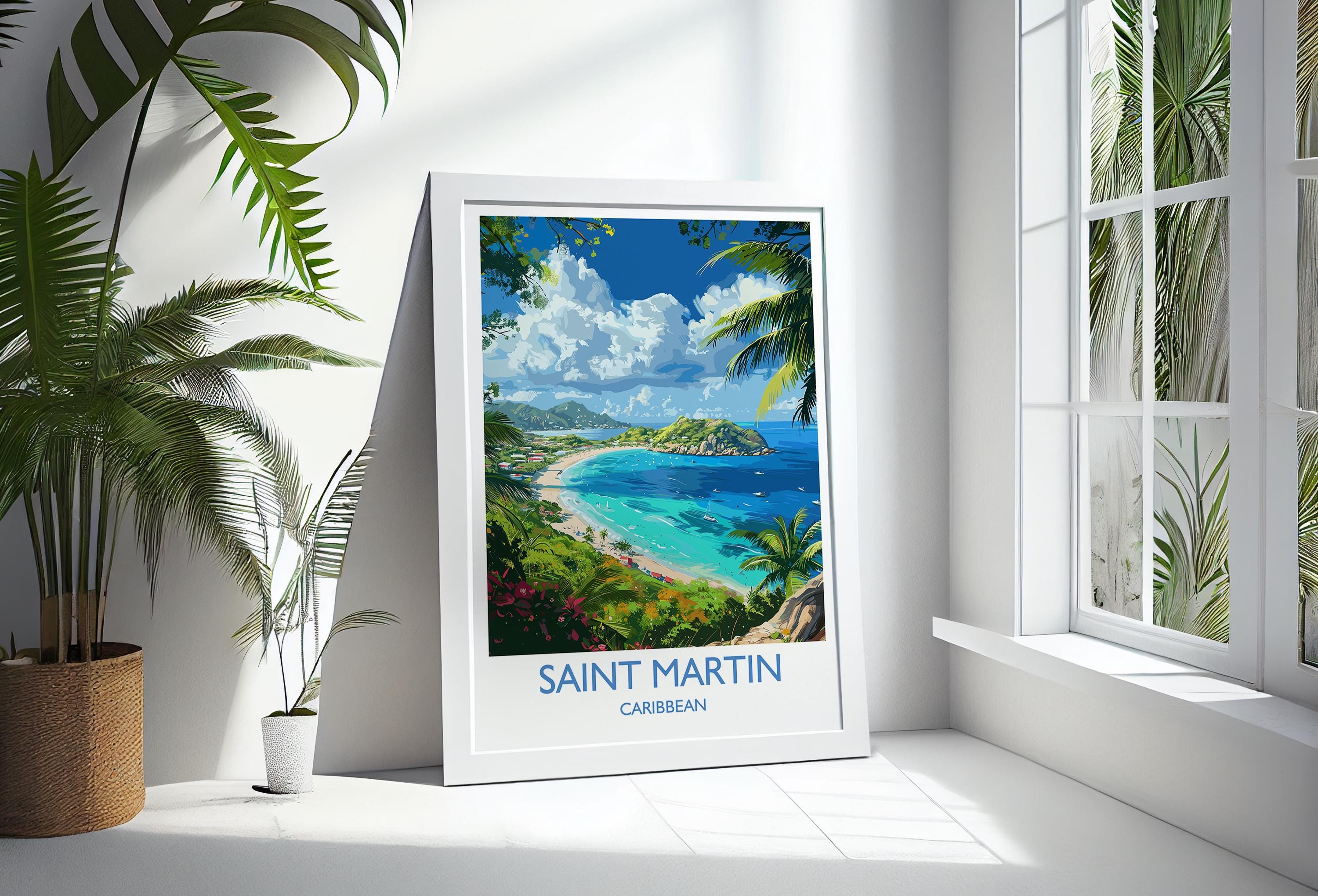 Saint Martin Travel Print, Travel Poster of Saint Martin, Caribbean, Saint Martin Art Lovers Gift, Caribbean Gift, Wall Art Print NQ Media Designs