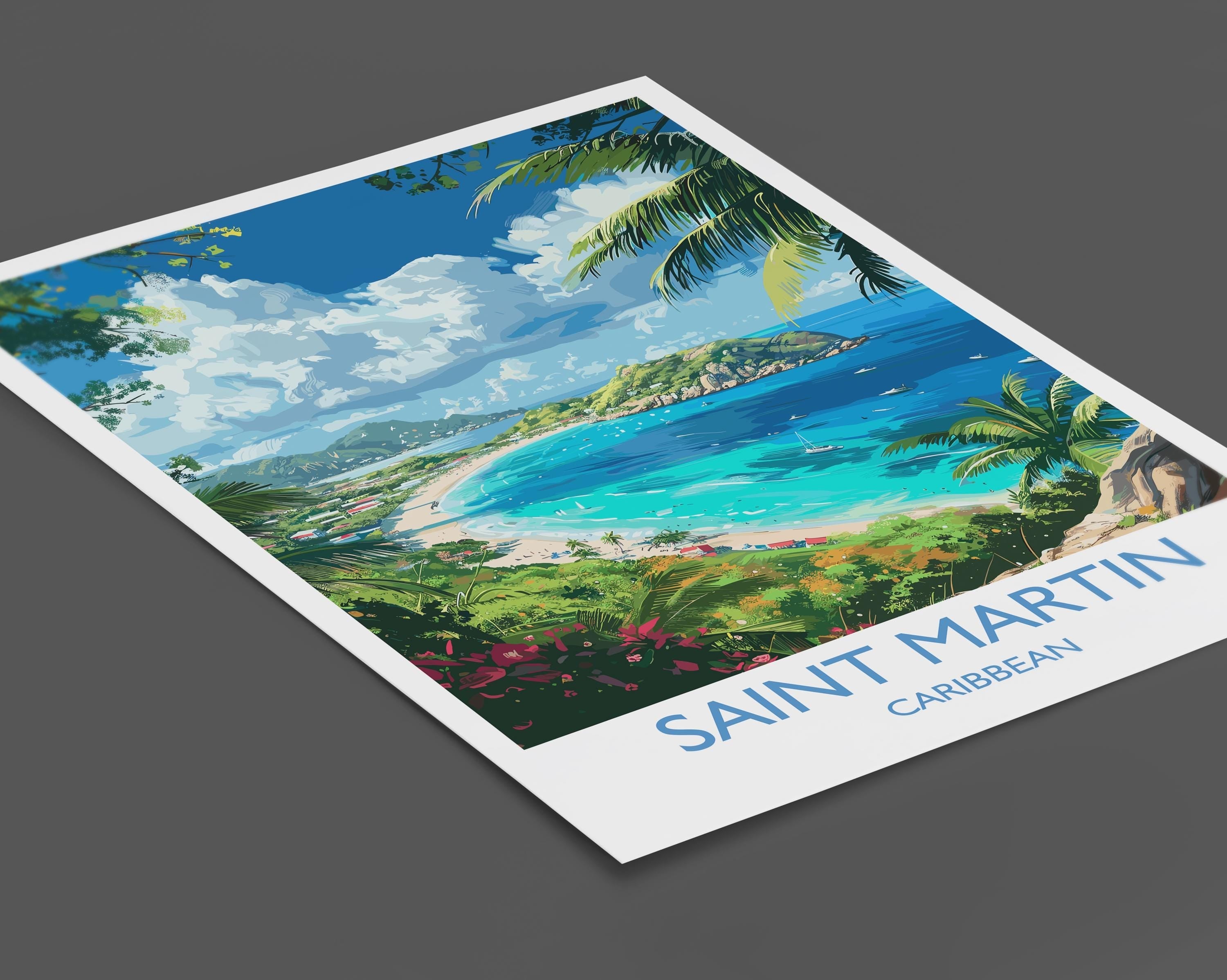 Saint Martin Travel Print, Travel Poster of Saint Martin, Caribbean, Saint Martin Art Lovers Gift, Caribbean Gift, Wall Art Print NQ Media Designs