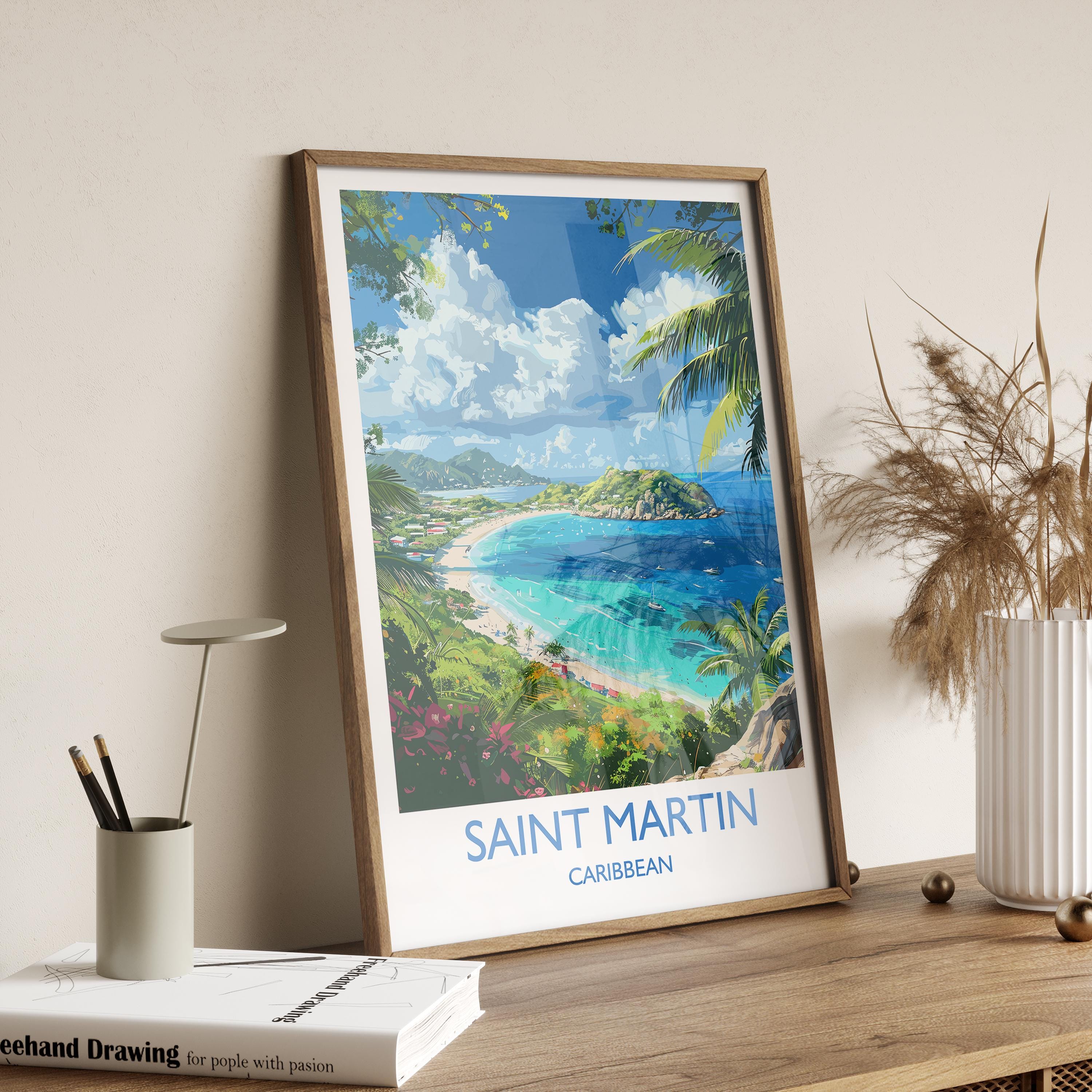 Saint Martin Travel Print, Travel Poster of Saint Martin, Caribbean, Saint Martin Art Lovers Gift, Caribbean Gift, Wall Art Print NQ Media Designs