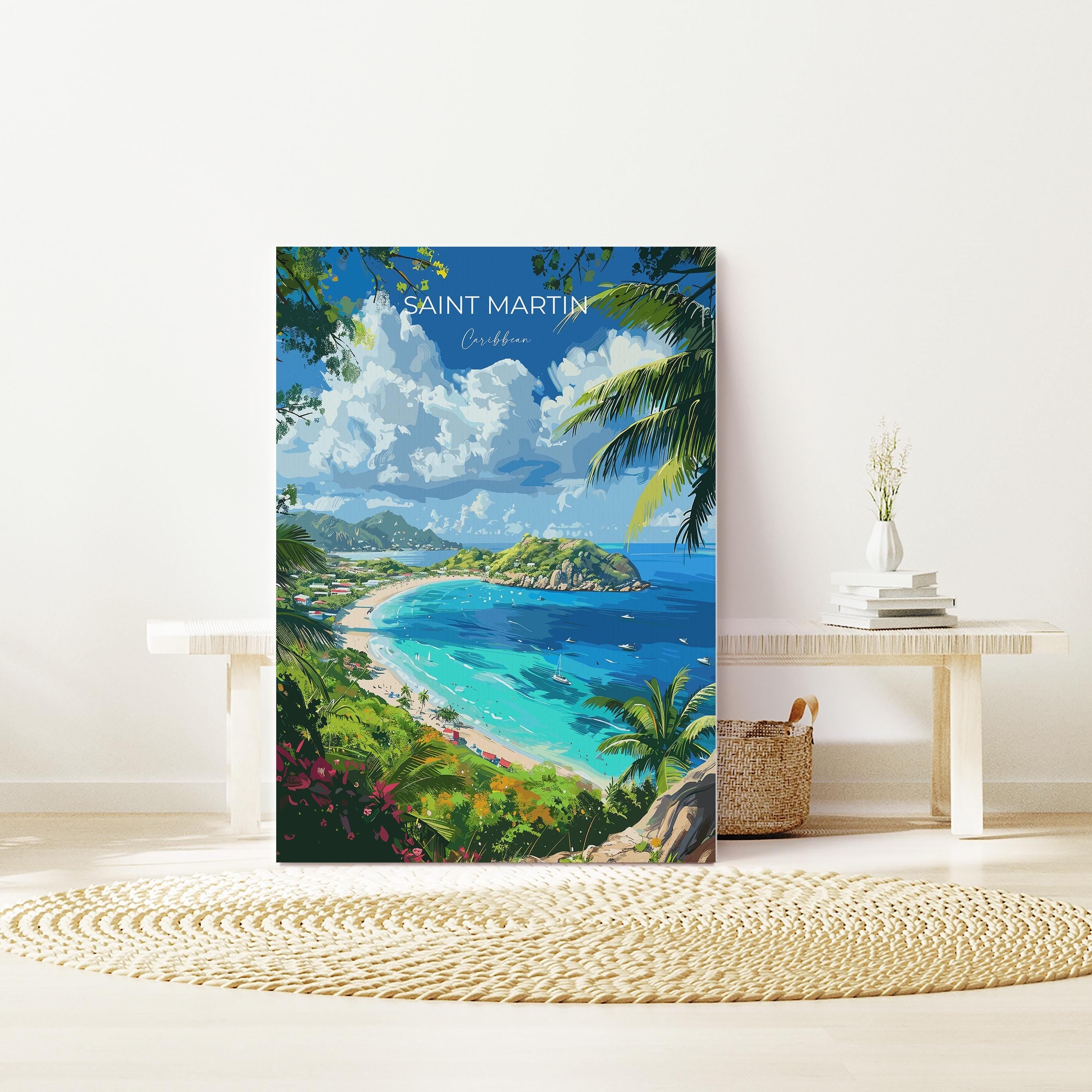 Saint Martin Travel Poster, Travel Print of Saint Martin, Caribbean, Saint Martin Art Lovers Gift, Caribbean Gift, Wall Art Print NQ Media Designs