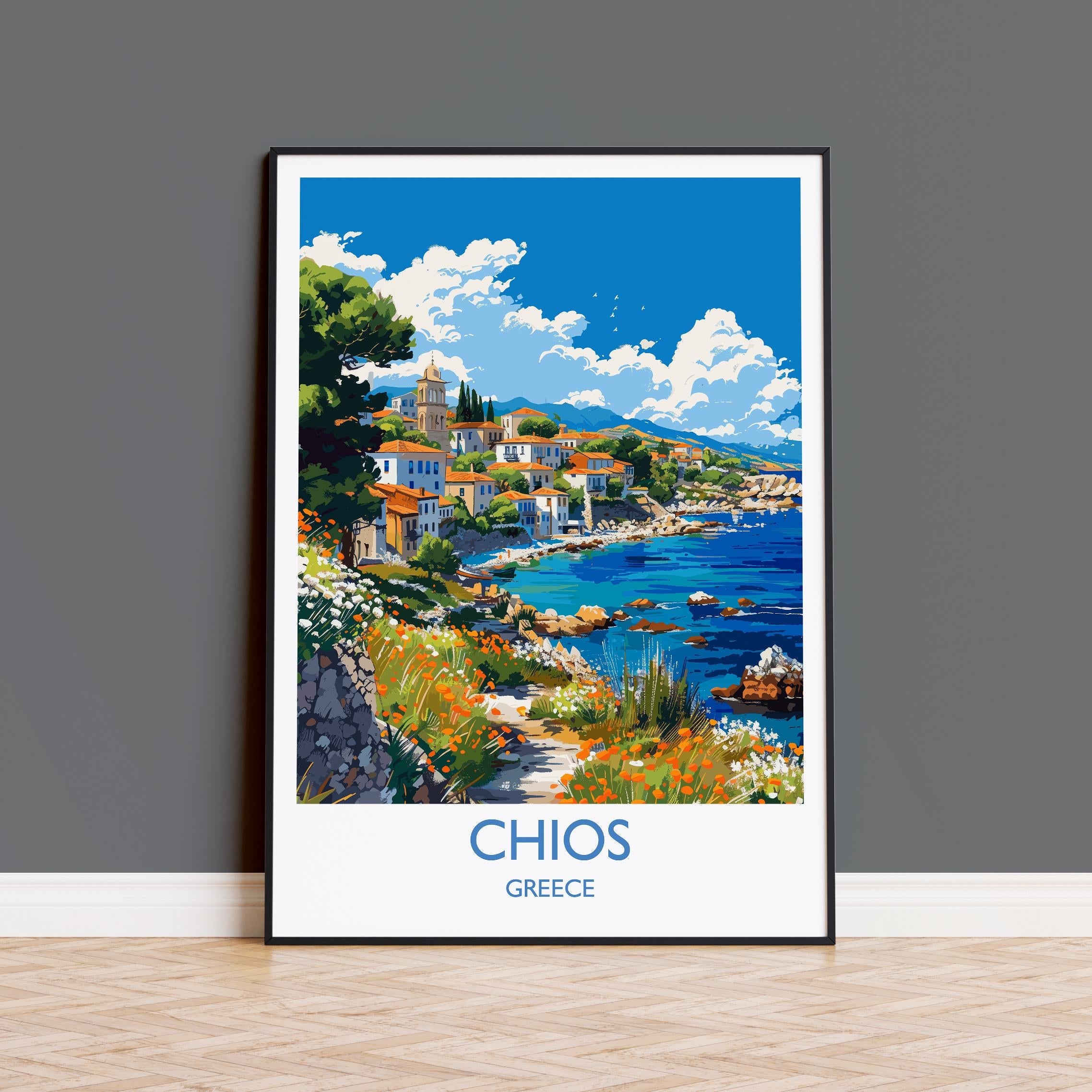 Chios Travel Print, Travel Poster of Chios, Greece Gift, Greek Islands Art Lovers Gift, Chios Gift Art, Wall Art Print NQ Media Designs