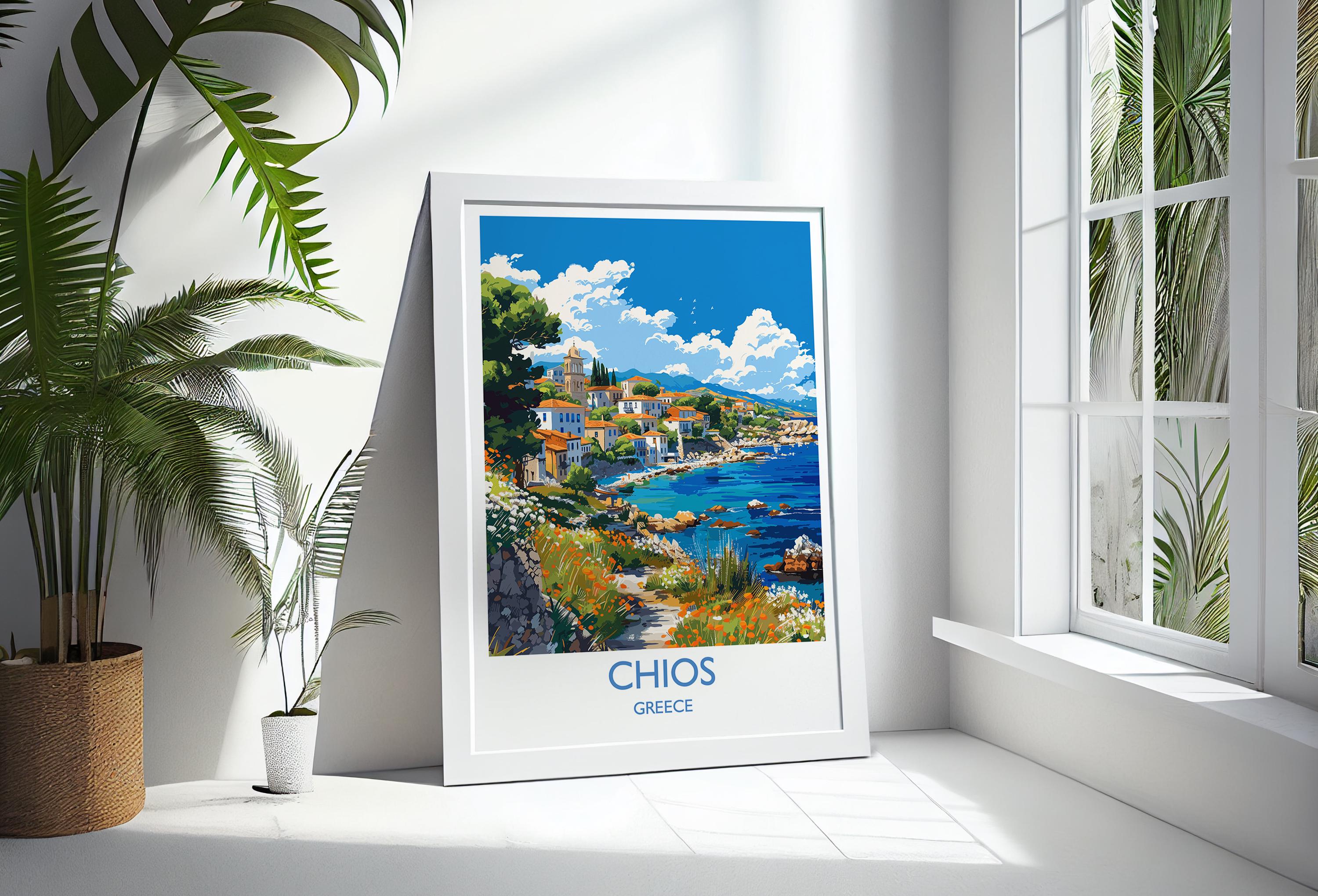 Chios Travel Print, Travel Poster of Chios, Greece Gift, Greek Islands Art Lovers Gift, Chios Gift Art, Wall Art Print NQ Media Designs