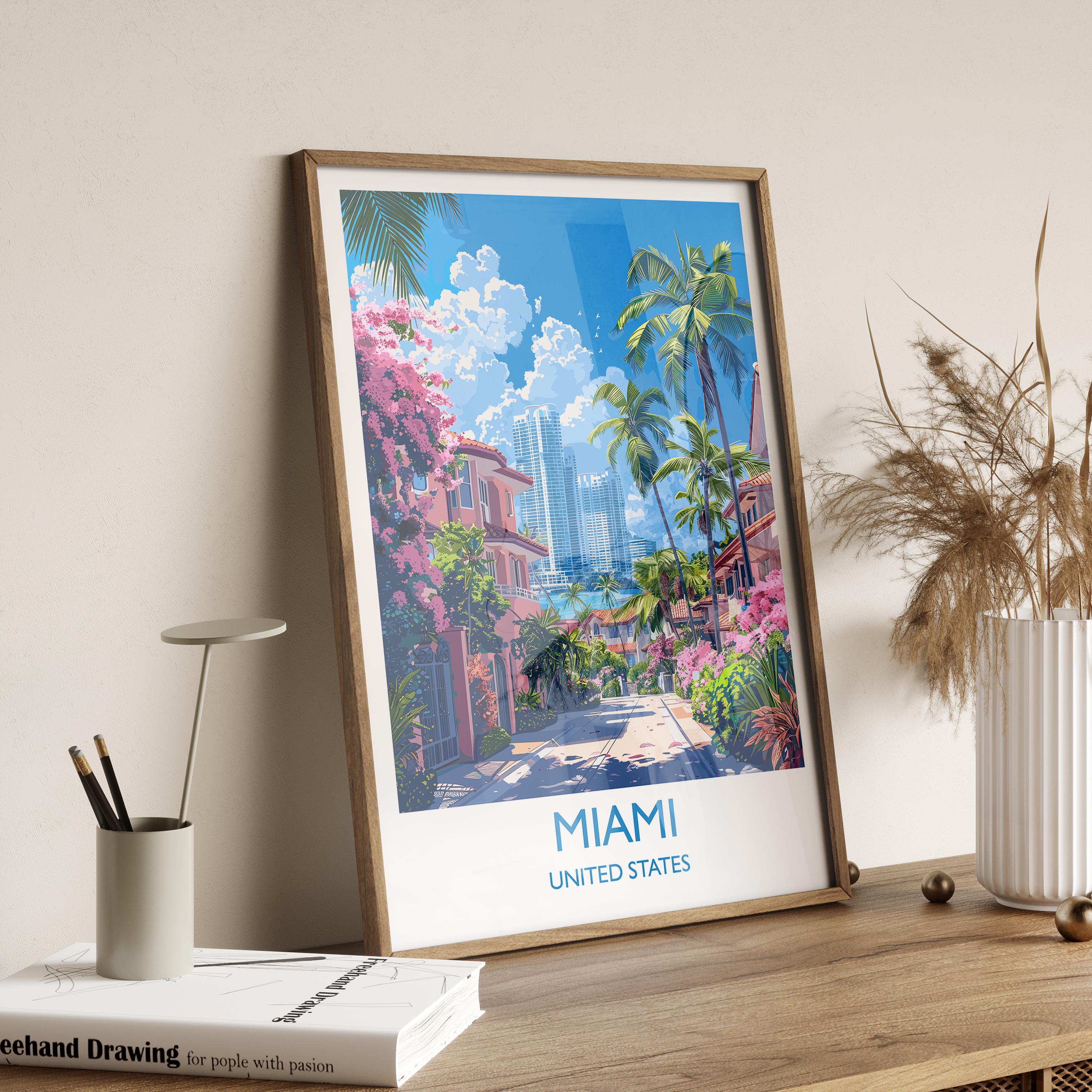 Miami Travel Print Wall Art, Travel Poster of Miami, Miami Art Lovers Gift, USA Art Gift NQ Media Designs