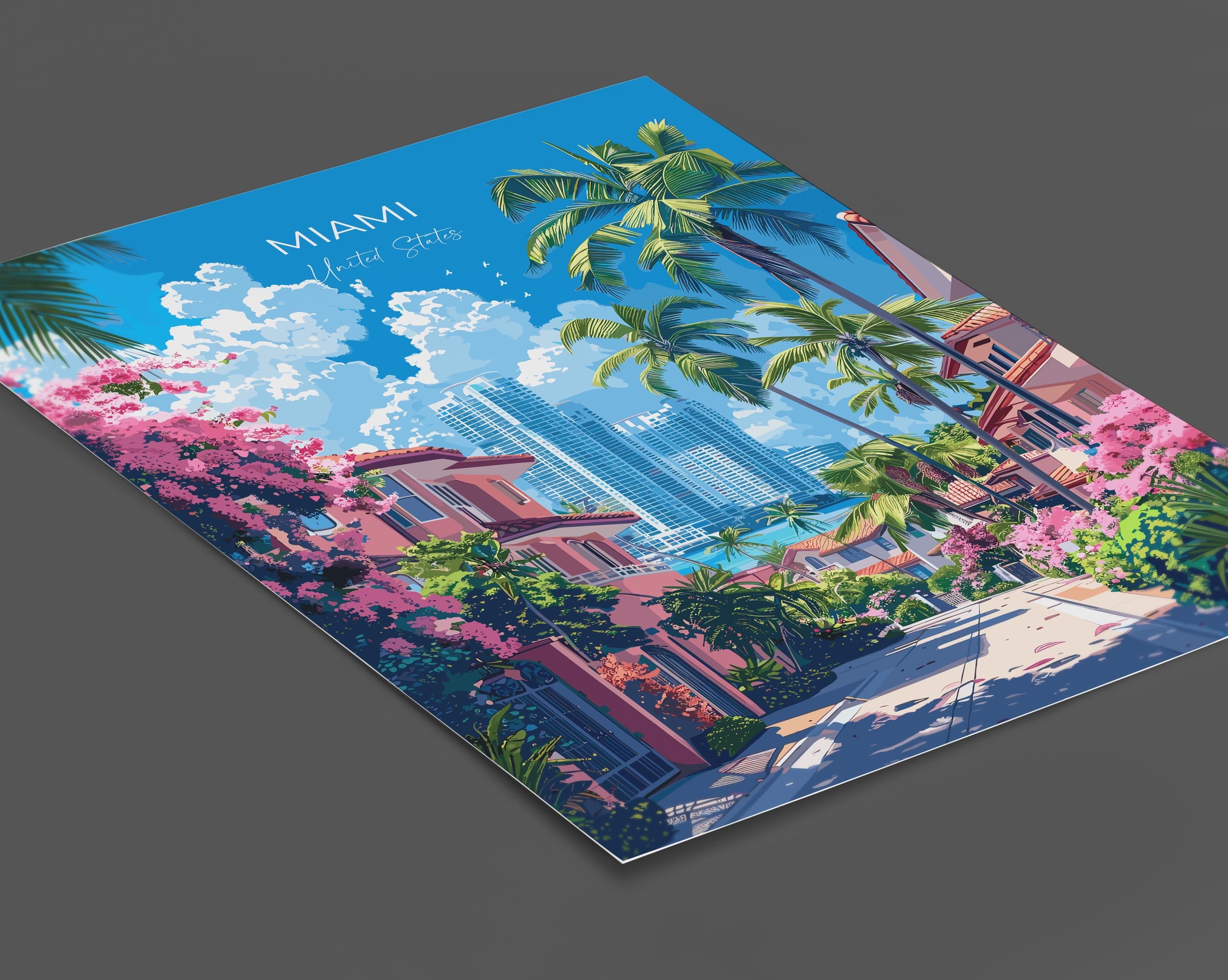 Miami Travel Poster Wall Art, Travel Print of Miami, Miami Art Lovers Gift, USA Art Gift NQ Media Designs