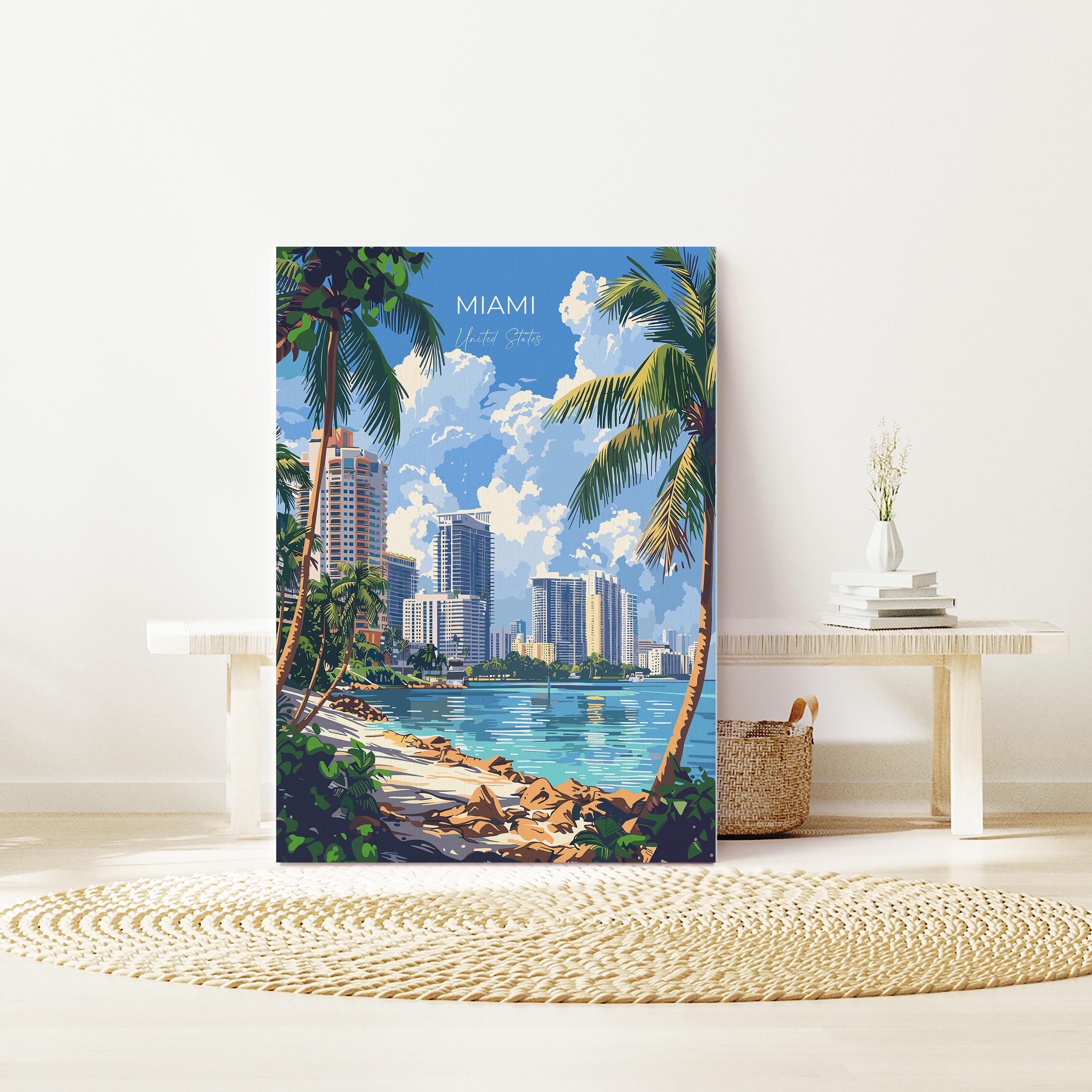 Miami Travel Poster Wall Art, Travel Print of Miami, Miami Art Lovers Gift, USA Art Gift NQ Media Designs