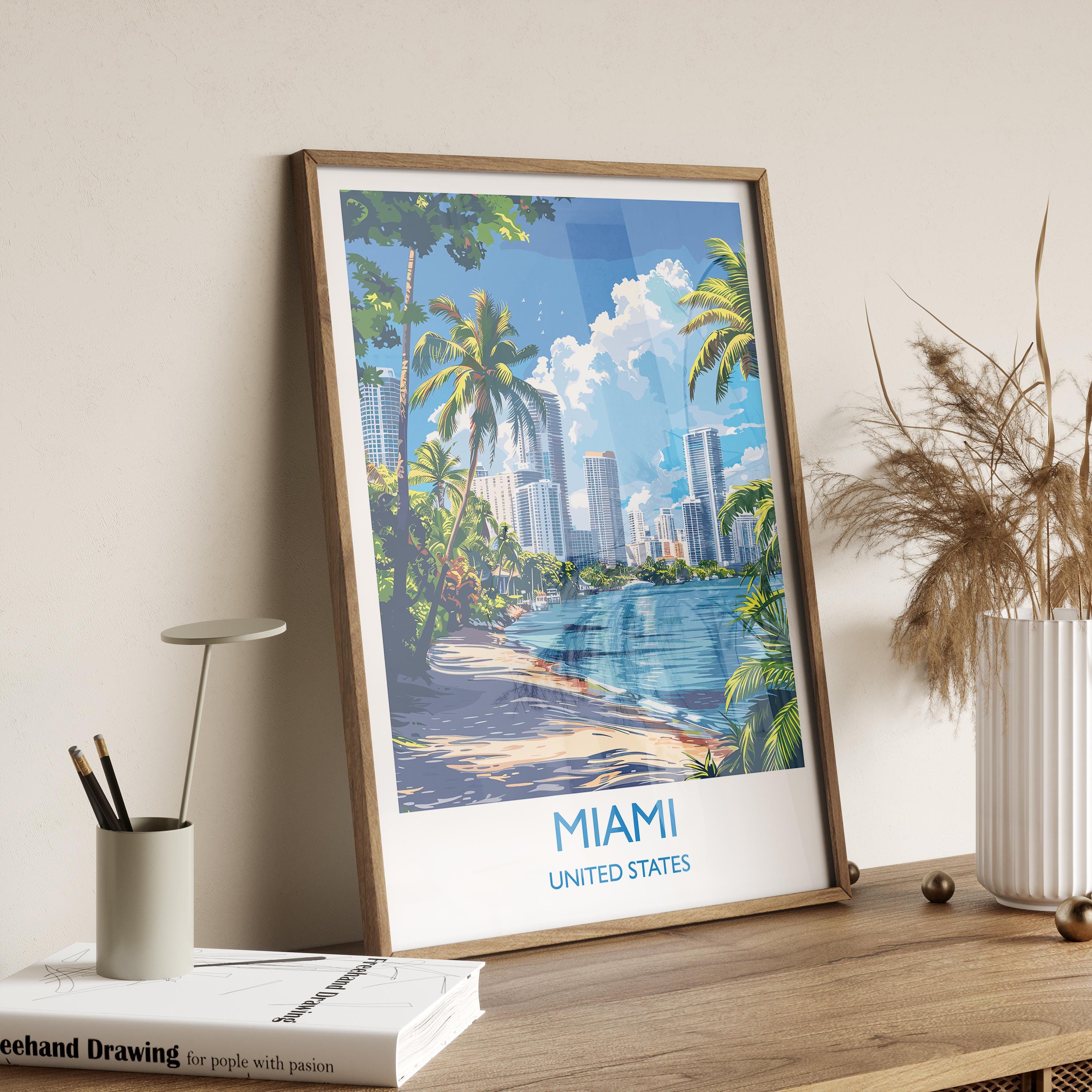Miami Travel Print Wall Art, Travel Poster of Miami, Miami Art Lovers Gift, USA Art Gift NQ Media Designs