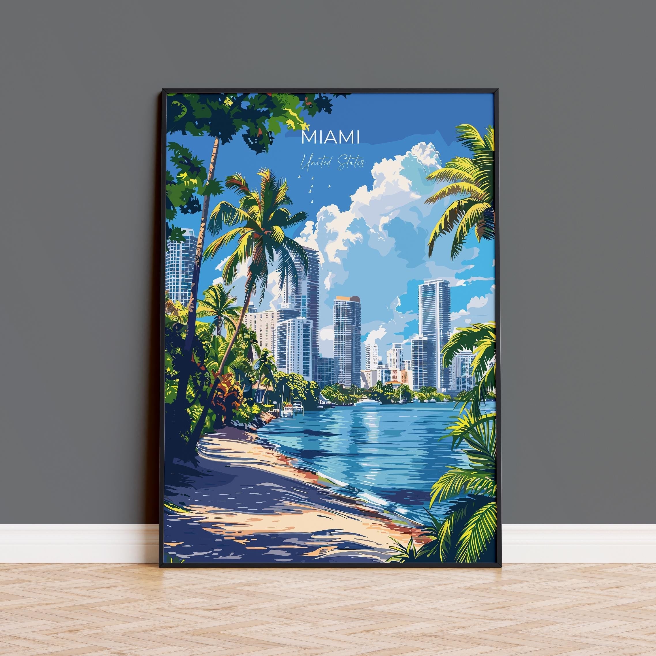 Miami Travel Poster Wall Art, Travel Print of Miami, Miami Art Lovers Gift, USA Art Gift NQ Media Designs