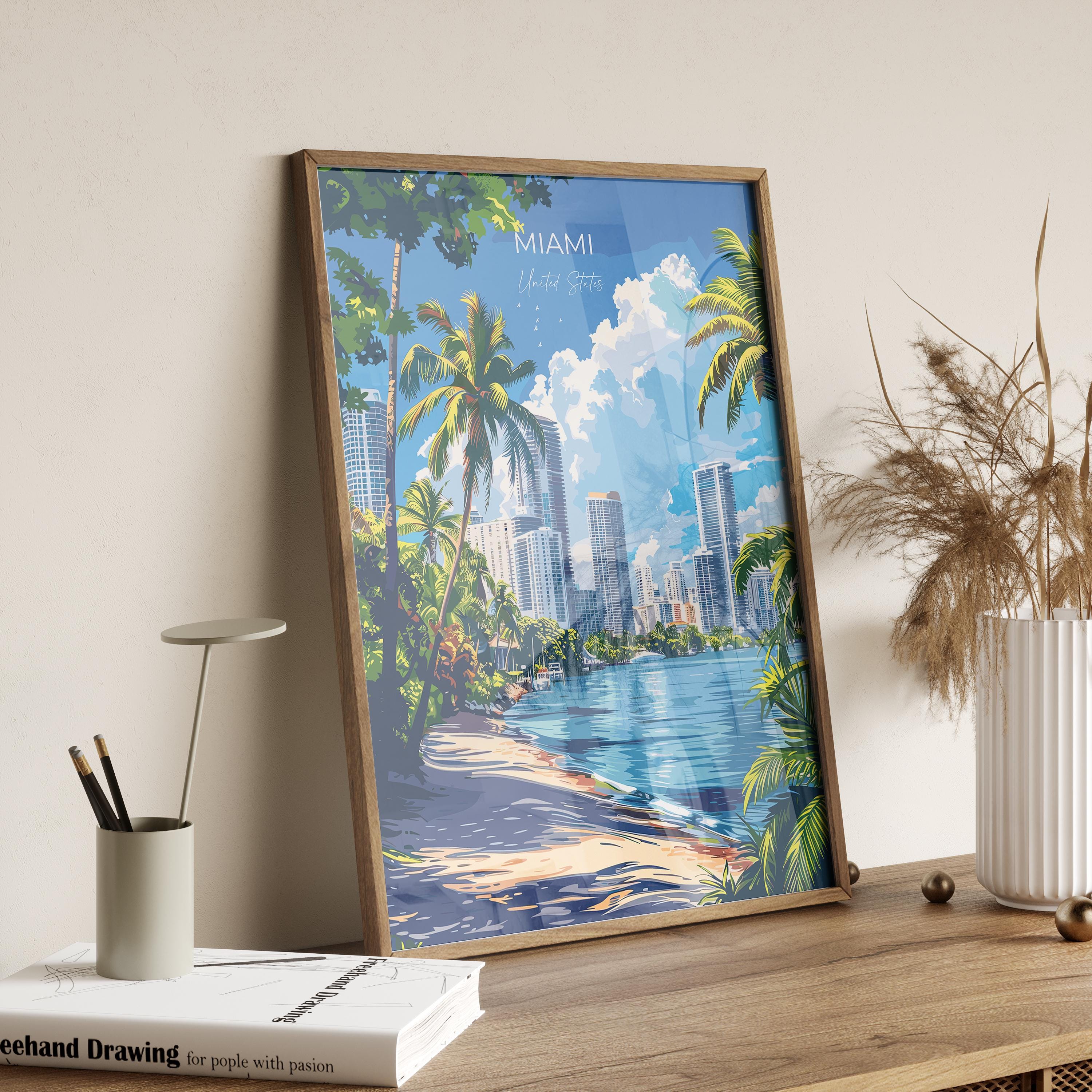 Miami Travel Poster Wall Art, Travel Print of Miami, Miami Art Lovers Gift, USA Art Gift NQ Media Designs