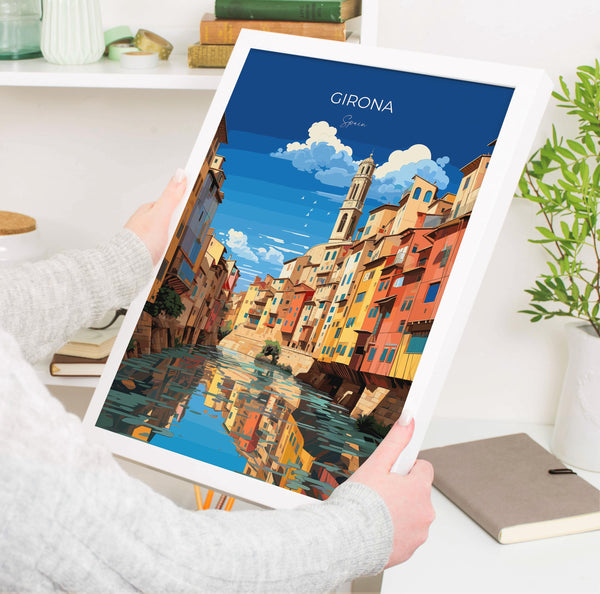 Girona Travel Poster, Travel Print of Girona, Spain Poster, Girona Art Lovers Gift, Spain Wall Art
