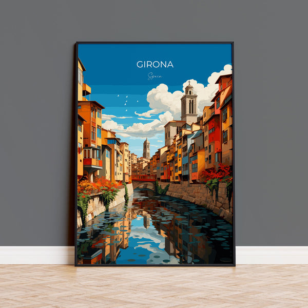Girona Travel Poster, Travel Print of Girona, Spain Poster, Girona Art Lovers Gift, Spain Wall Art