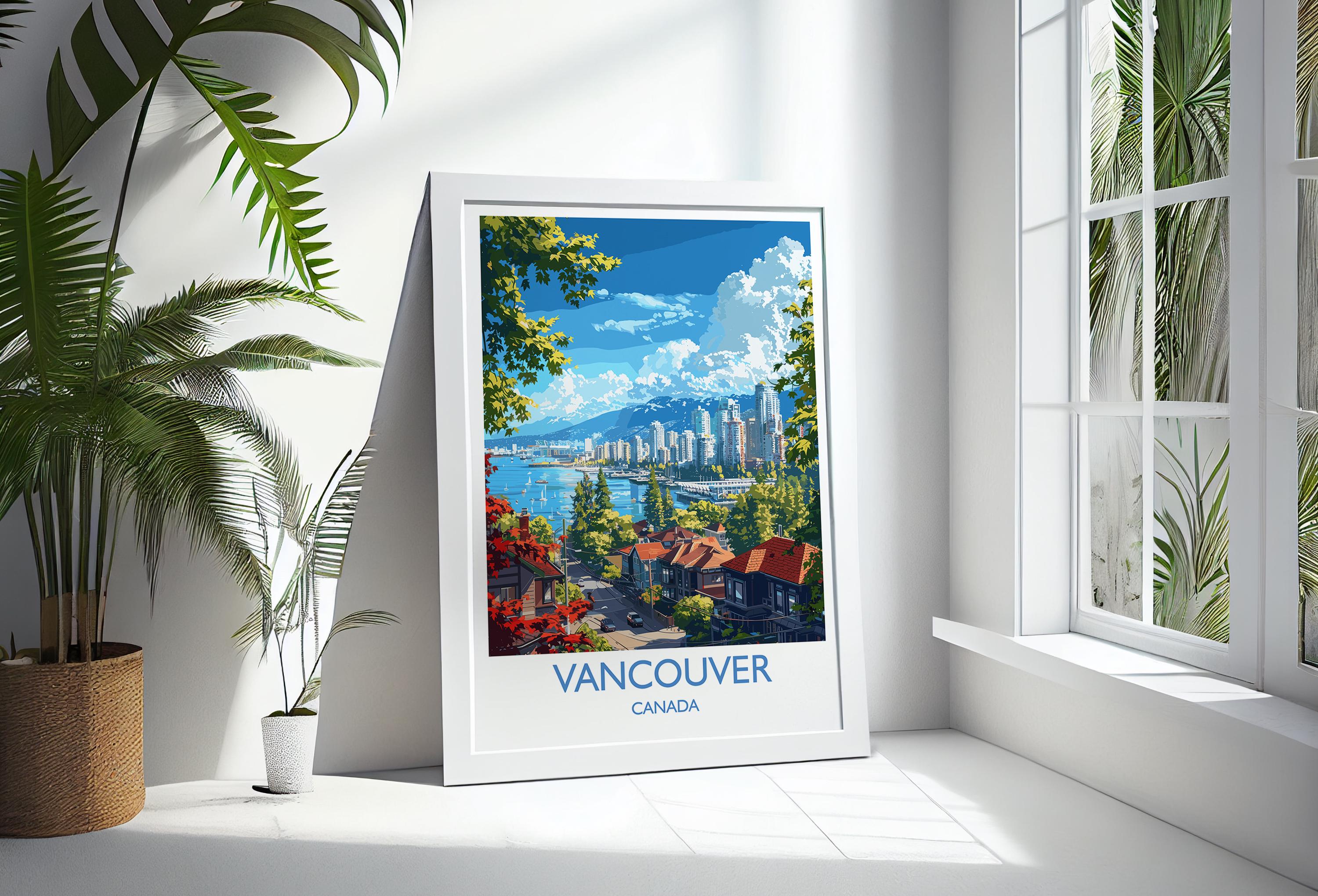 Vancouver Travel Print, Travel Poster of Vancouver, Canada British Columbia Gift, Vancouver Art Lovers Gift, Canada Gift Art, Wall Art Print NQ Media Designs