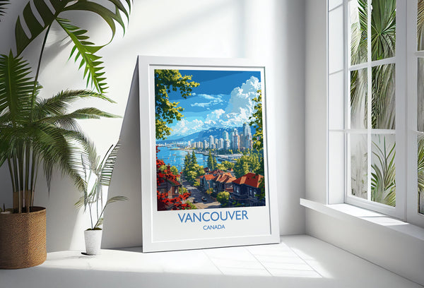 Vancouver Travel Print, Travel Poster of Vancouver, Canada British Columbia Gift, Vancouver Art Lovers Gift, Canada Gift Art, Wall Art Print