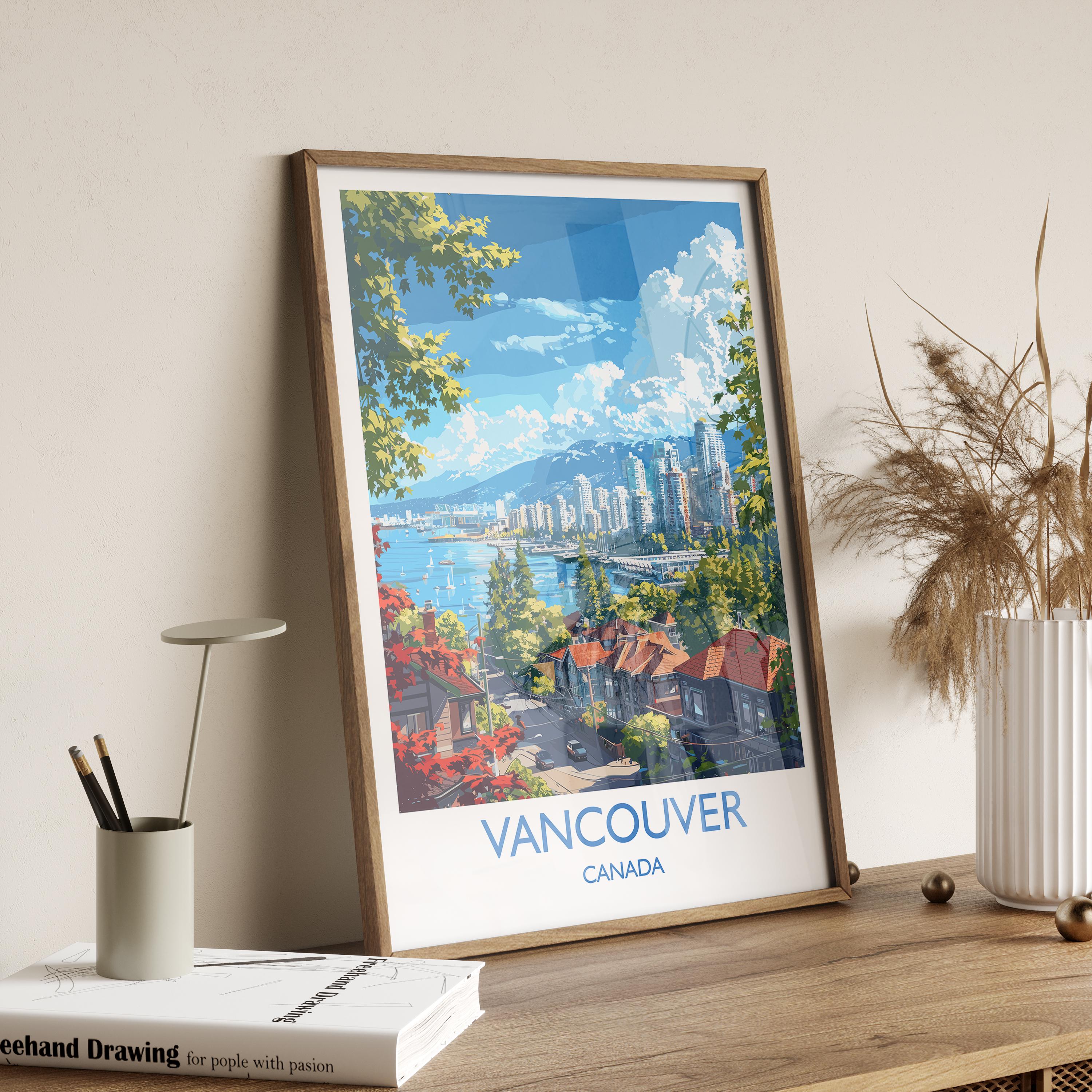 Vancouver Travel Print, Travel Poster of Vancouver, Canada British Columbia Gift, Vancouver Art Lovers Gift, Canada Gift Art, Wall Art Print NQ Media Designs