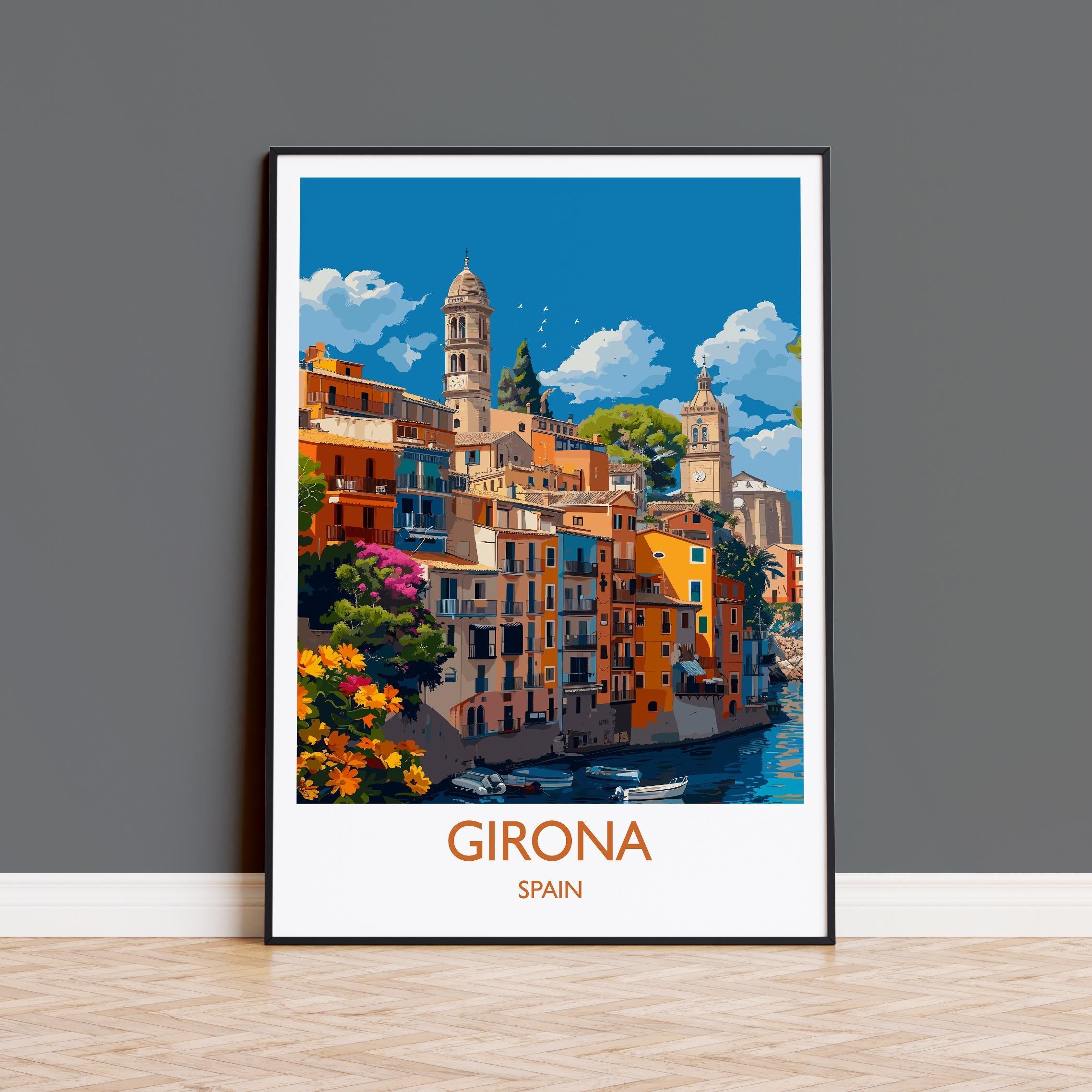 Girona Travel Print, Travel Poster of Girona, Spain Poster, Girona Wall Art Lovers Gift, Spain Art NQ Media Designs