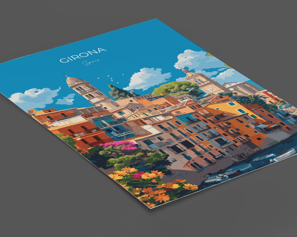 Girona Travel Poster, Travel Print of Girona, Spain Poster, Girona Art Lovers Gift, Spain Wall Art