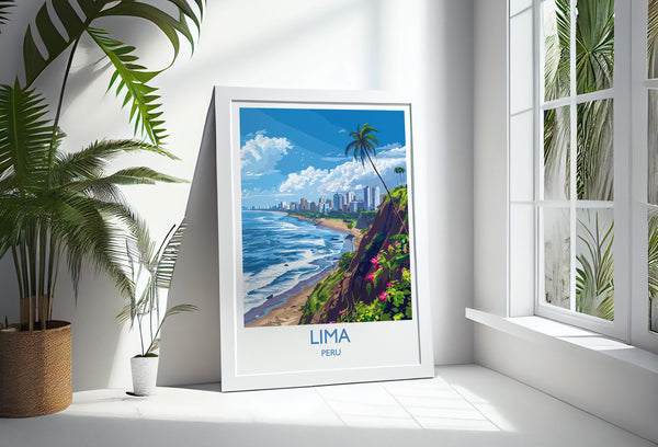 Lima Travel Print, Travel Poster of Lima, Peru Poster, Lima Wall Art Lovers Gift, Peru Art