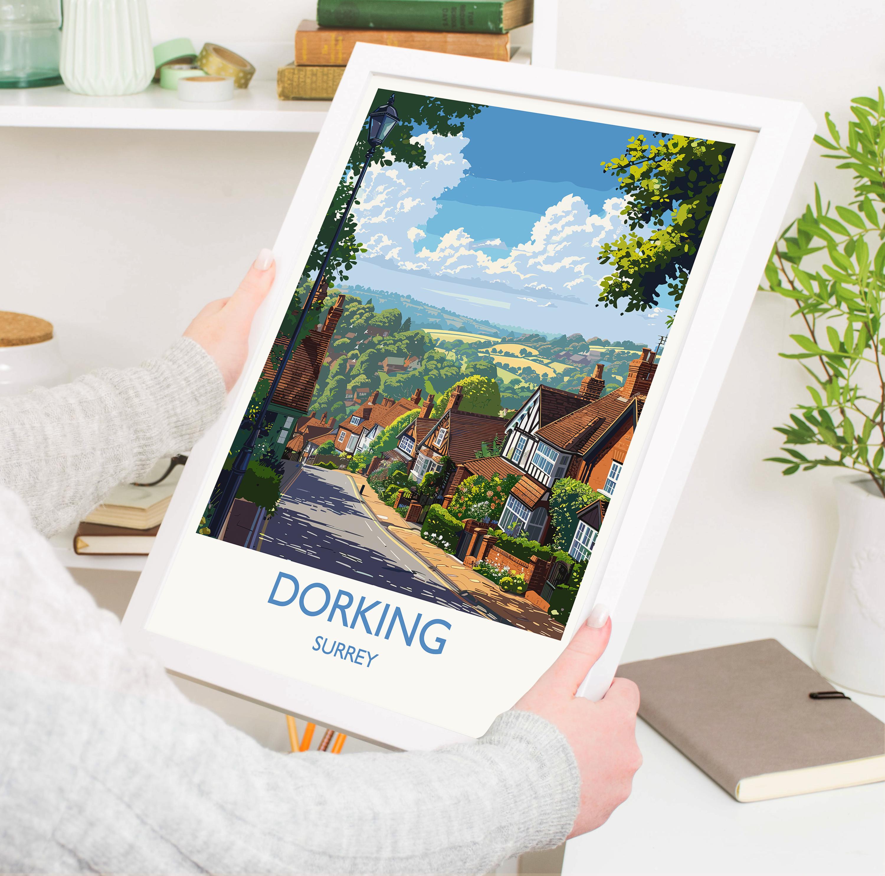 Dorking Travel Print, Travel Poster of Dorking, Surrey Poster, Dorking Art Gift, London Art Lovers UK Travel Gift NQ Media Designs